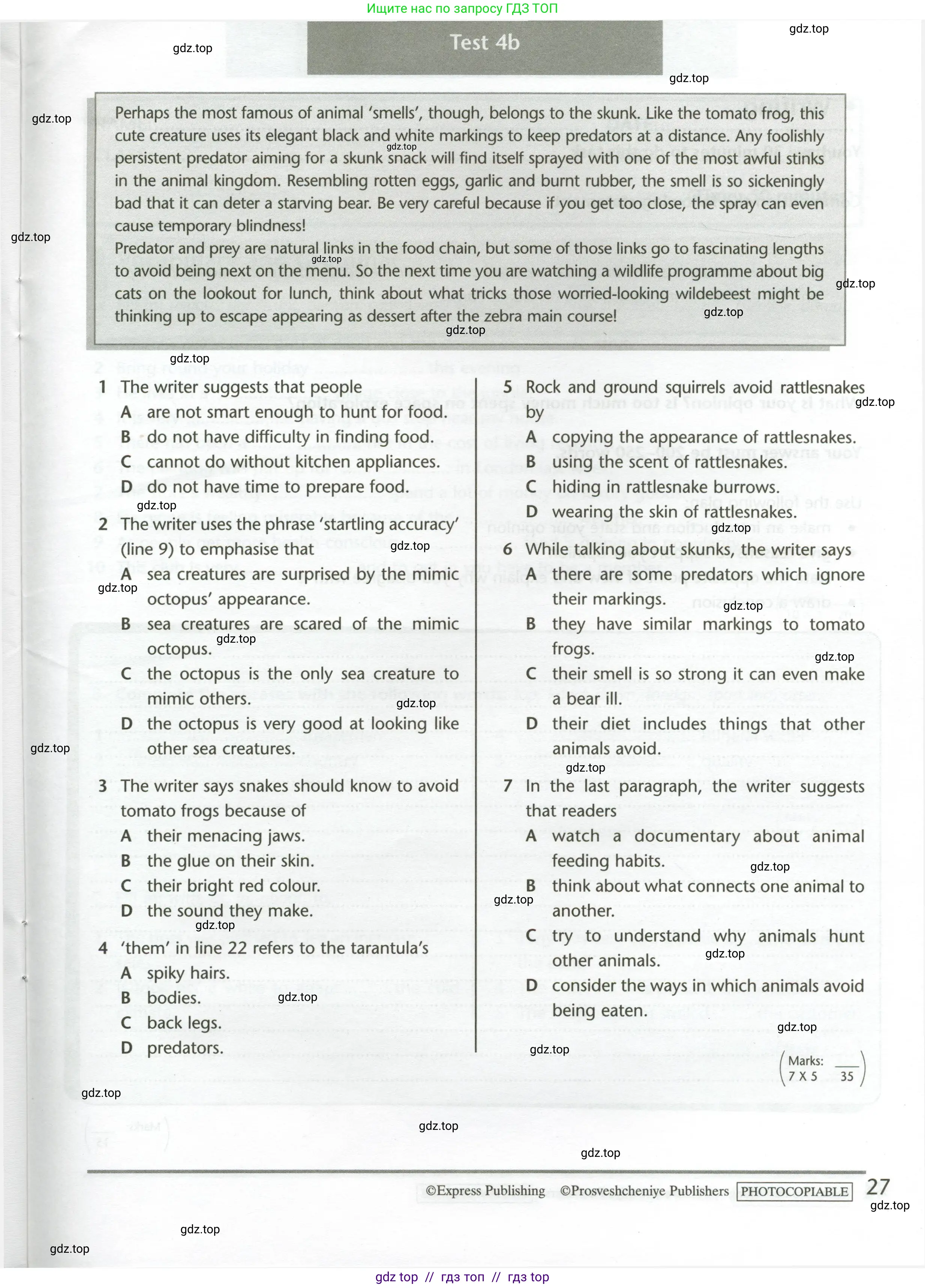 Английский язык (english), 11 класс контрольные задания (test booklet), авторы: Баранова Ксения Михайловна (Baranova Ksenia), Дули Дженни (Dooley Jenny), Копылова Виктория Викторовна (Kopylova Victoria), Мильруд Радислав Петрович (Millrood Radislav), Эванс Вирджиния (Evans Virginia), издательство Просвещение, Москва, 2019, серого цвета, страница 27