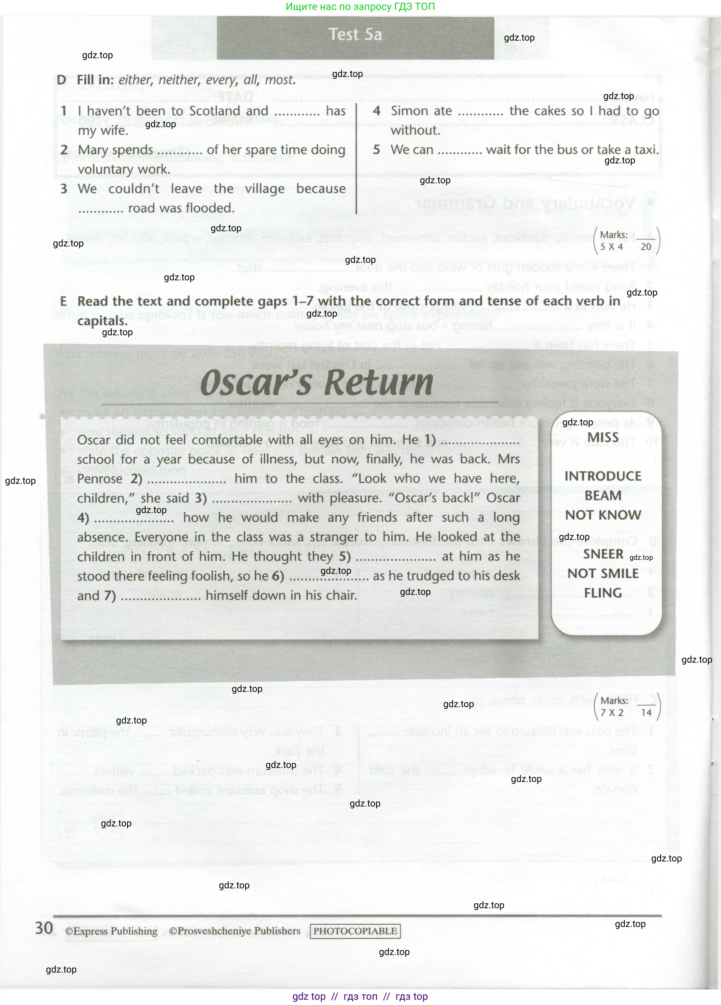 Английский язык (english), 11 класс контрольные задания (test booklet), авторы: Баранова Ксения Михайловна (Baranova Ksenia), Дули Дженни (Dooley Jenny), Копылова Виктория Викторовна (Kopylova Victoria), Мильруд Радислав Петрович (Millrood Radislav), Эванс Вирджиния (Evans Virginia), издательство Просвещение, Москва, 2019, серого цвета, страница 30