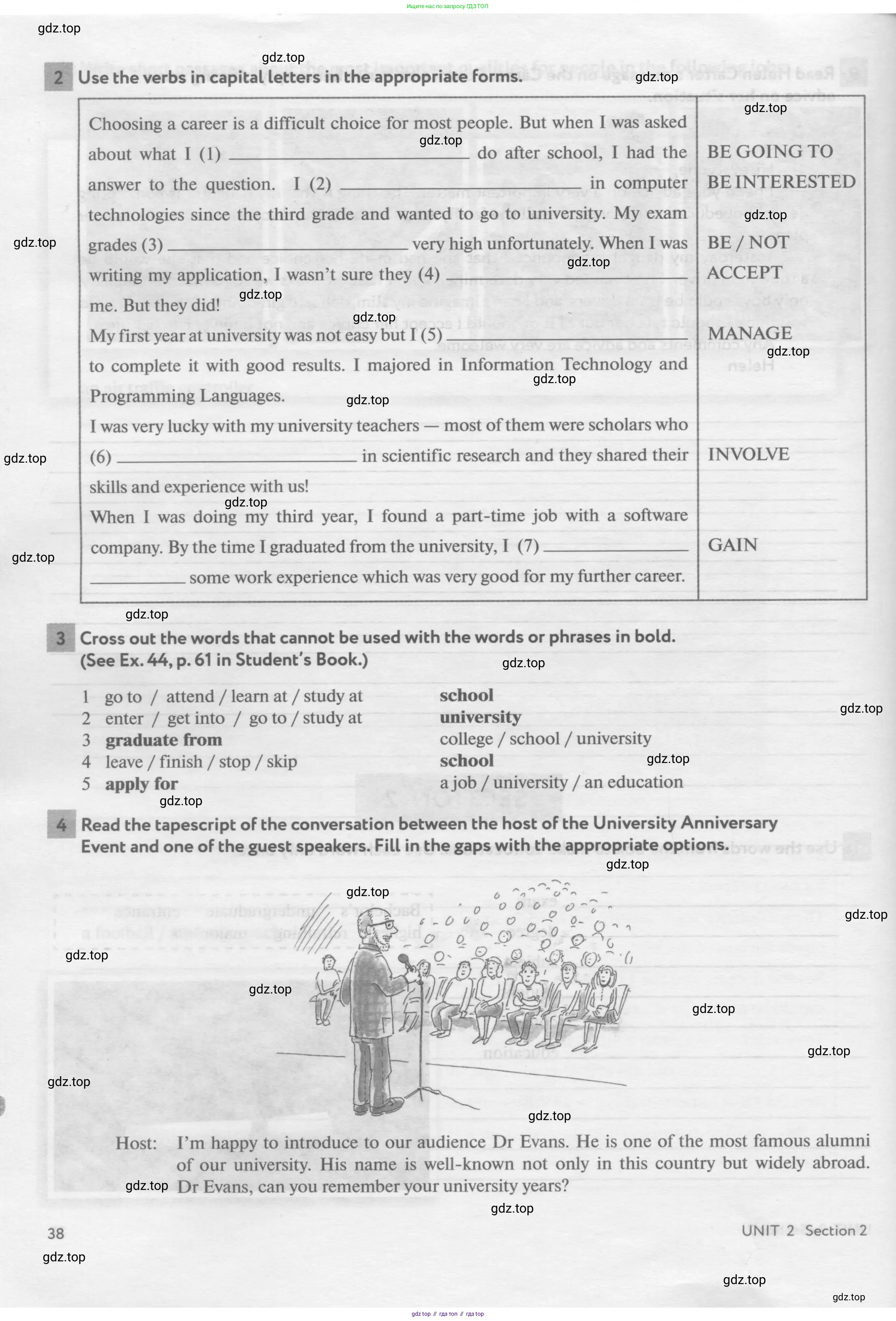 Английский язык (english), 11 класс рабочая тетрадь с контрольными работами (workbook + tests), авторы: Биболетова Мерем Забатовна, Бабушис Елена Евгеньевна, Снежко Надежда Дмитриевна, издательство Просвещение, Москва, 2017, жёлтого цвета, страница 38