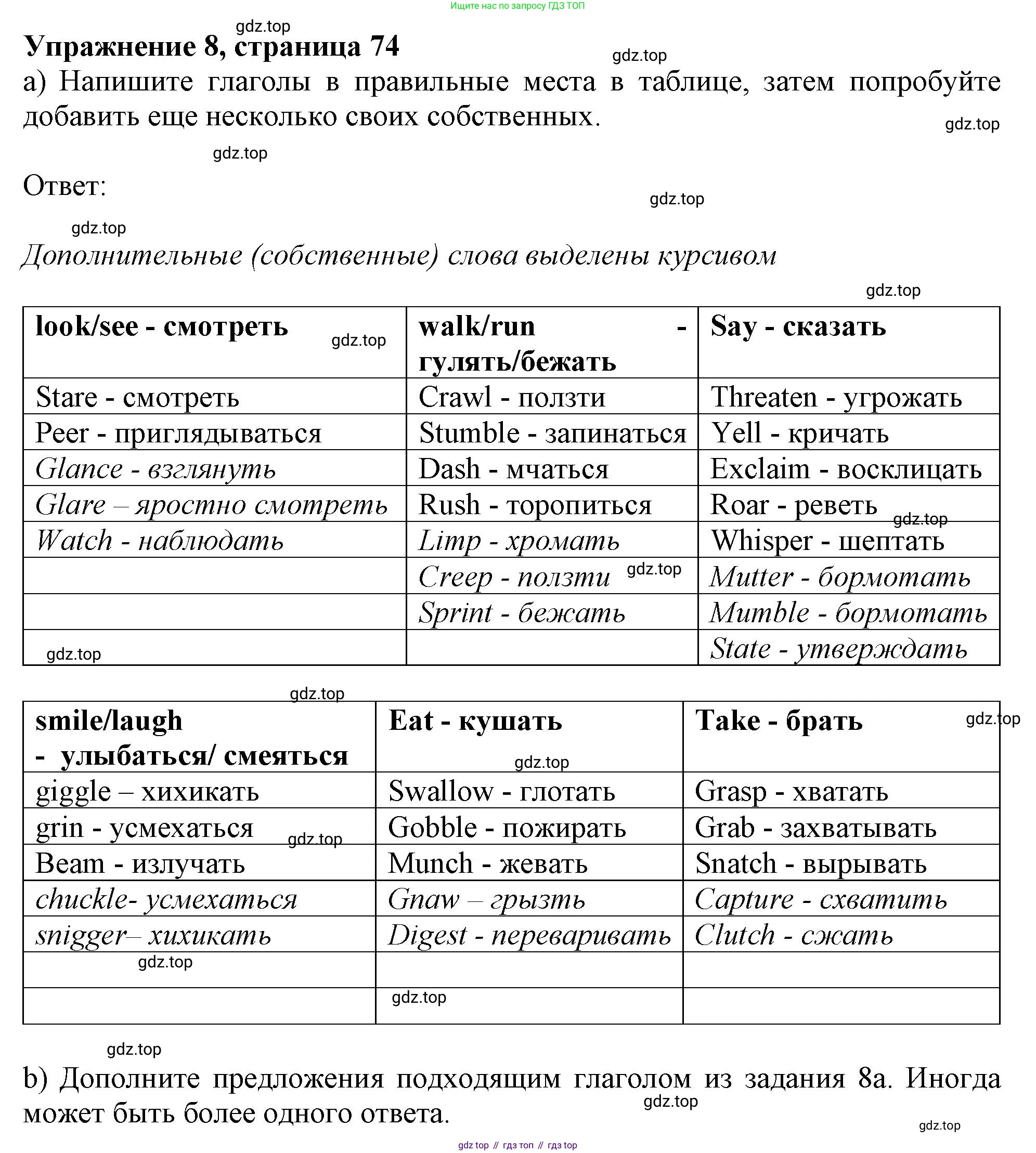 ГДЗ Английский язык (english), 11 класс Учебник (Student's book), авторы: Афанасьева Ольга Васильевна (Afanasyeva Olga), Дули Дженни (Dooley Jenny), Михеева Ирина Владимировна (Mikheeva Irina), Оби Боб (Obee Bob), Эванс Вирджиния (Evans Virginia), издательство Просвещение, Москва, 2019, страница 74, номер 8, Решение 1