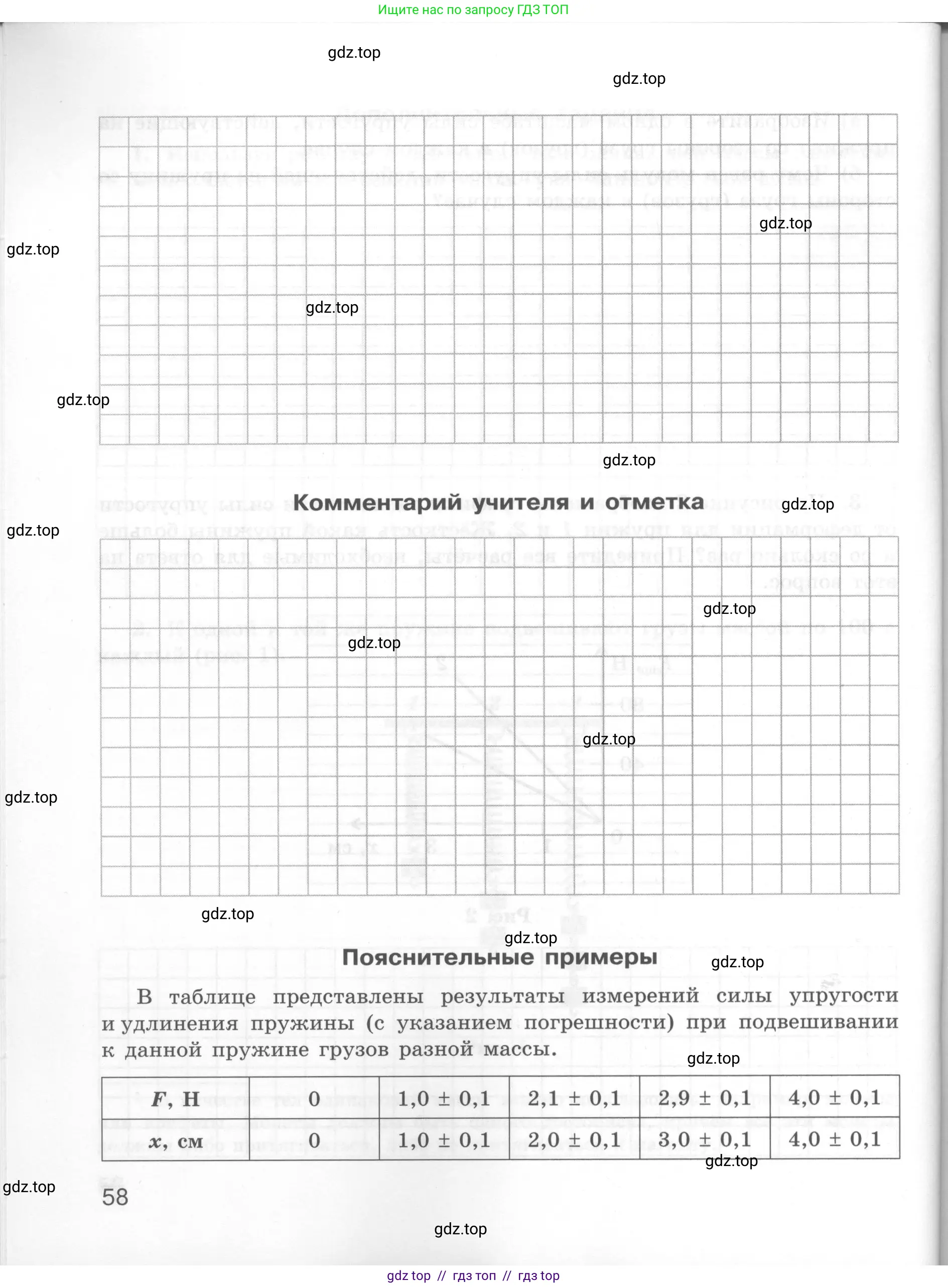 Физика, 7 класс Тетрадь для лабораторных работ, авторы: Генденштейн Лев Элевич, Булатова Альбина Александрова, Корнильев Игорь Николаевич, Кошкина Анжелика Васильевна, издательство Просвещение, Москва, 2019, бирюзового цвета, страница 58