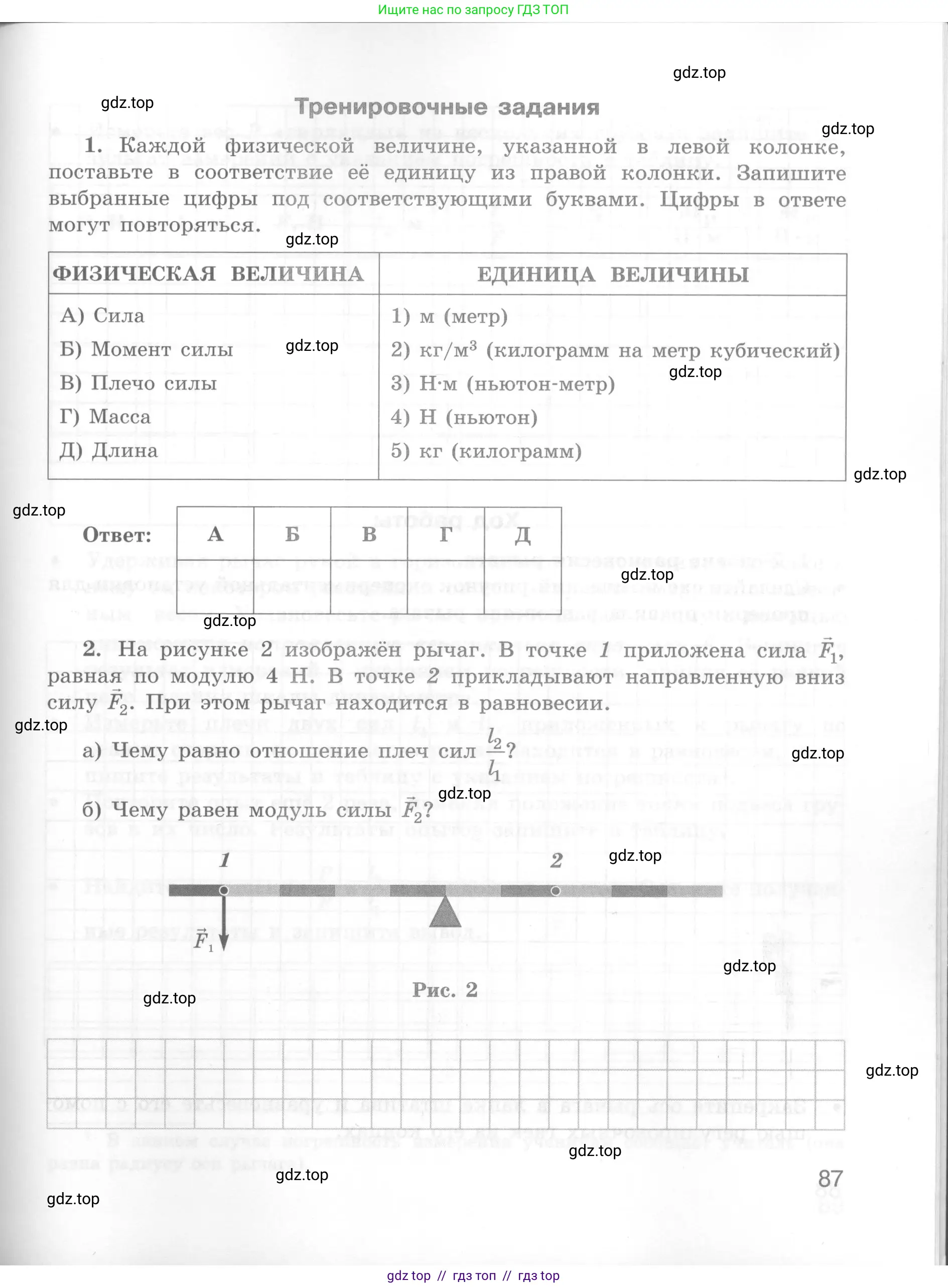 Физика, 7 класс Тетрадь для лабораторных работ, авторы: Генденштейн Лев Элевич, Булатова Альбина Александрова, Корнильев Игорь Николаевич, Кошкина Анжелика Васильевна, издательство Просвещение, Москва, 2019, бирюзового цвета, страница 87