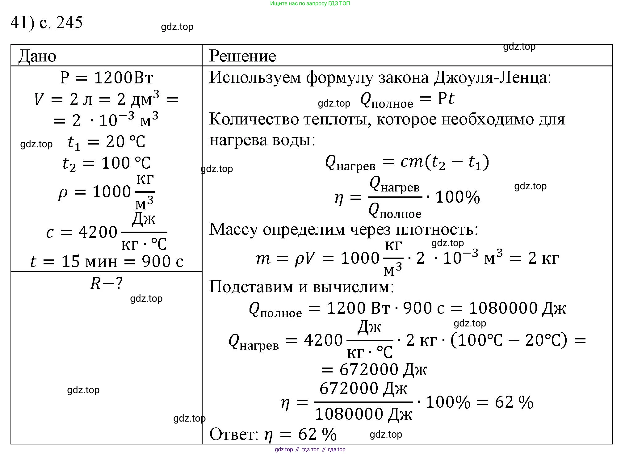 ГДЗ Физика, 8 класс Учебник, автор: Пёрышкин И М, издательство Просвещение, Москва, 2023, белого цвета, страница 245, номер 41, Решение 1