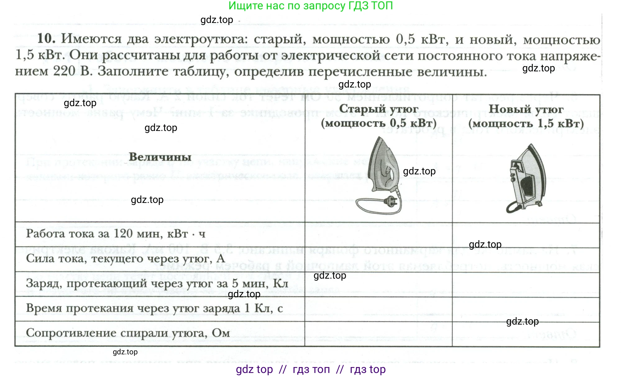 Физика, 8 класс рабочая тетрадь, авторы: Грачев Александр Васильевич, Погожев Владимир Александрович, Боков Павел Юрьевич, Вишнякова Екатерина Анатольевна, издательство Просвещение, Москва, 2008, Часть 2, страница 58, номер 10, Условие