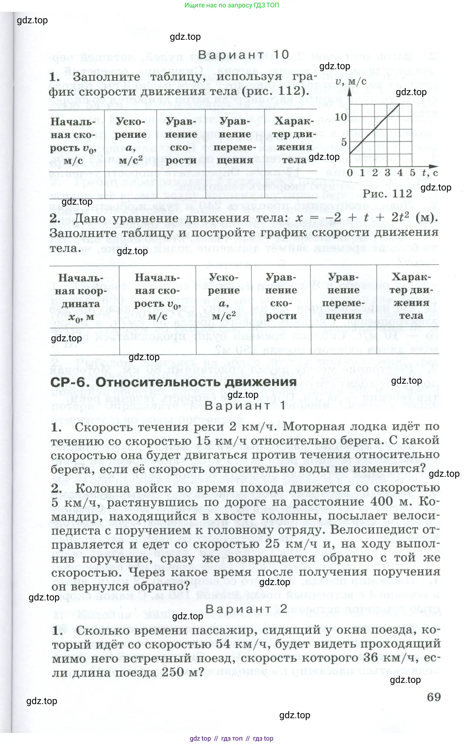 Физика, 9 класс Дидактические материалы, авторы: Марон Абрам Евсеевич, Марон Евгений Абрамович, издательство Просвещение, Москва, 2022, белого цвета, страница 69