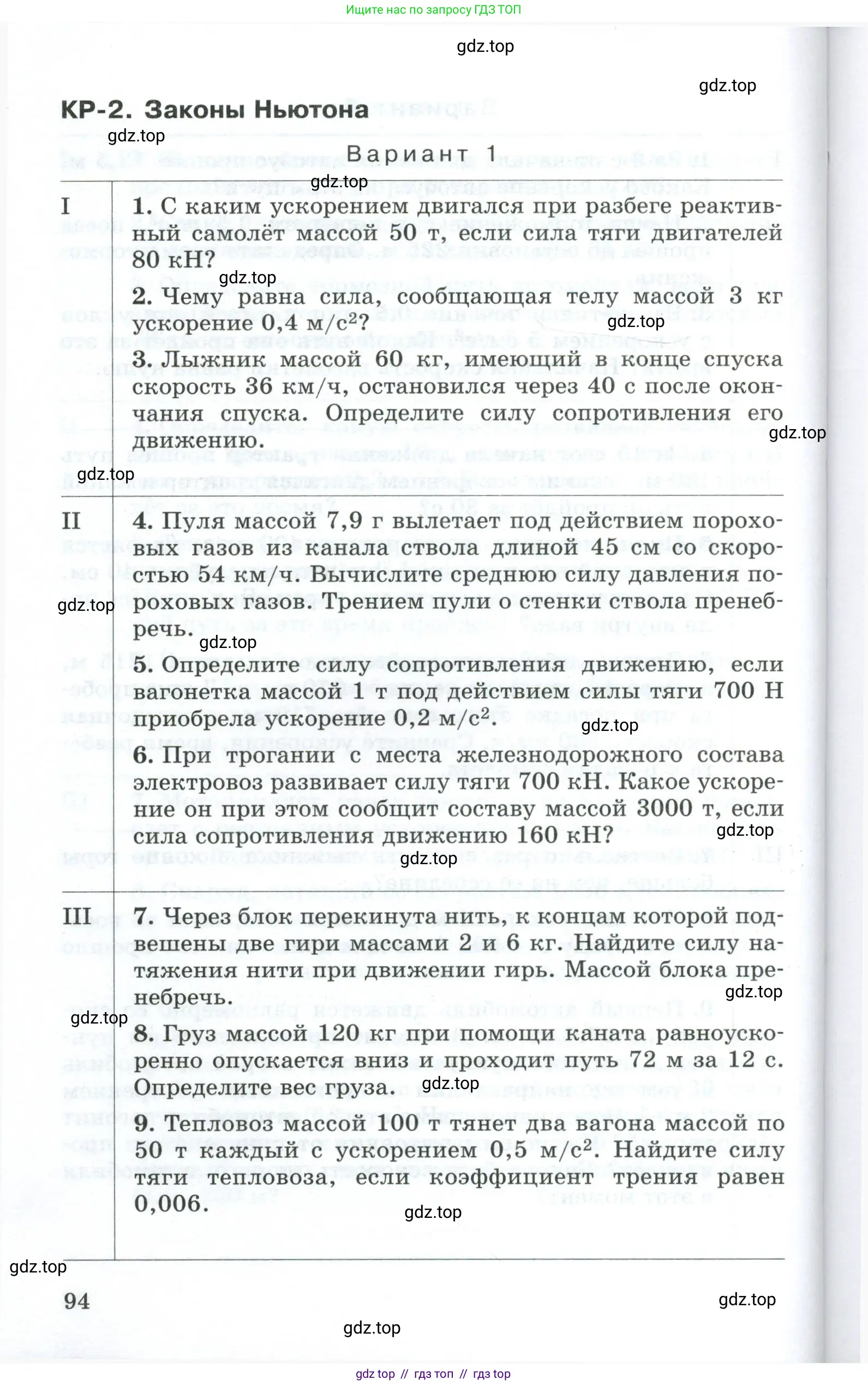 Физика, 9 класс Дидактические материалы, авторы: Марон Абрам Евсеевич, Марон Евгений Абрамович, издательство Просвещение, Москва, 2022, белого цвета, страница 94