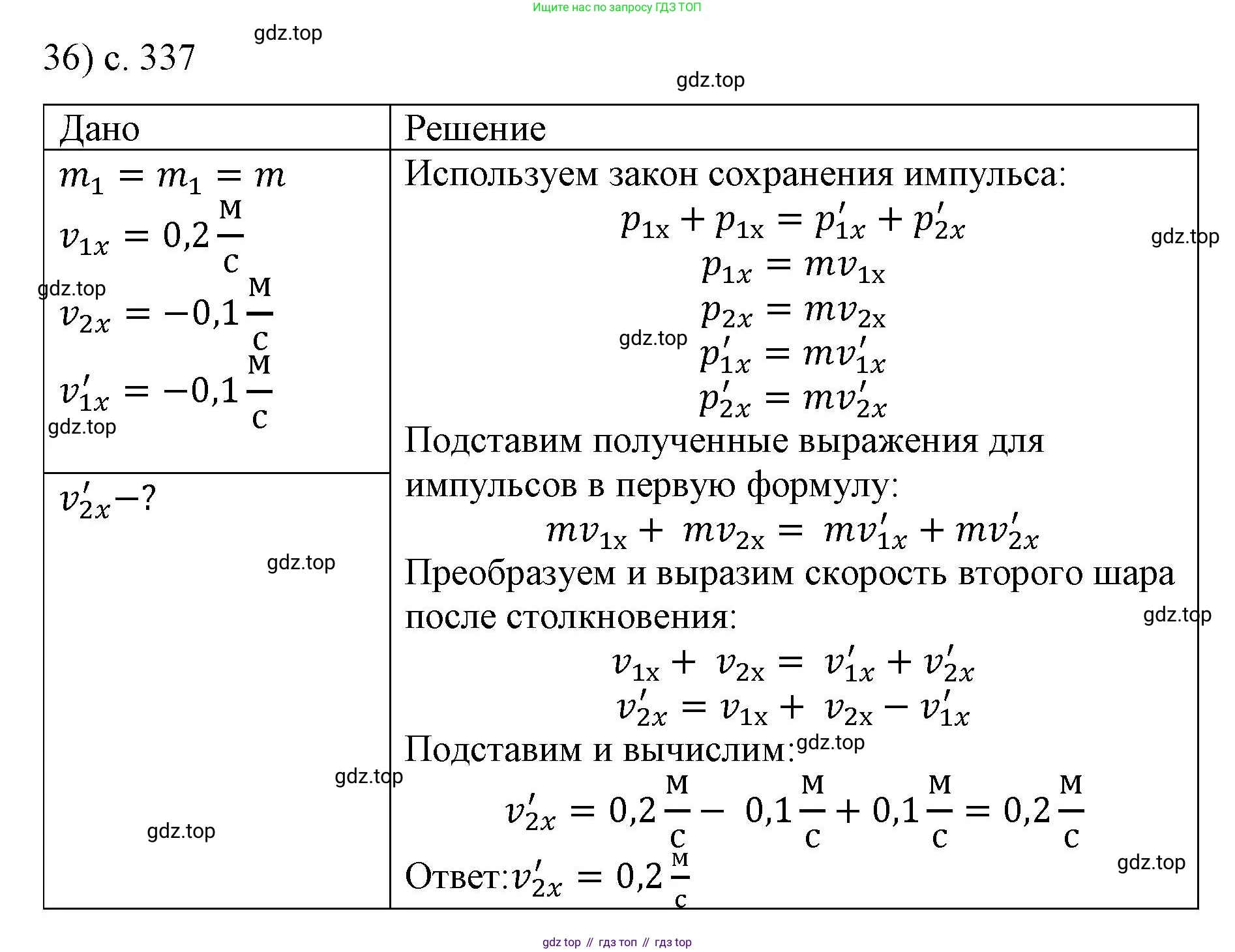 Физика, 9 класс Учебник, авторы: Пёрышкин И М, Гутник Елена Моисеевна, Иванов Александр Иванович, Петрова Мария Арсеньевна, издательство Просвещение, Москва, 2023, белого цвета, страница 337, номер 36, Решение