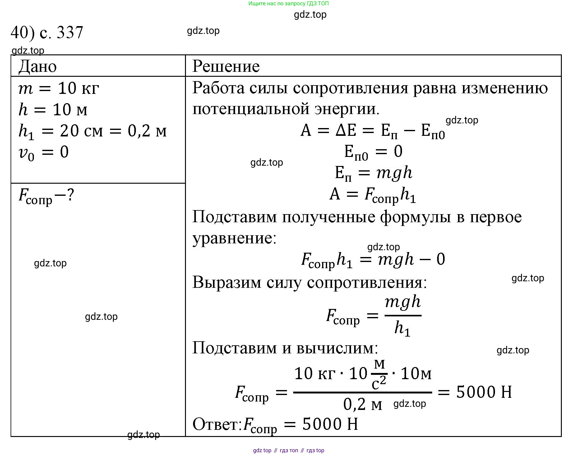 Физика, 9 класс Учебник, авторы: Пёрышкин И М, Гутник Елена Моисеевна, Иванов Александр Иванович, Петрова Мария Арсеньевна, издательство Просвещение, Москва, 2023, белого цвета, страница 337, номер 40, Решение