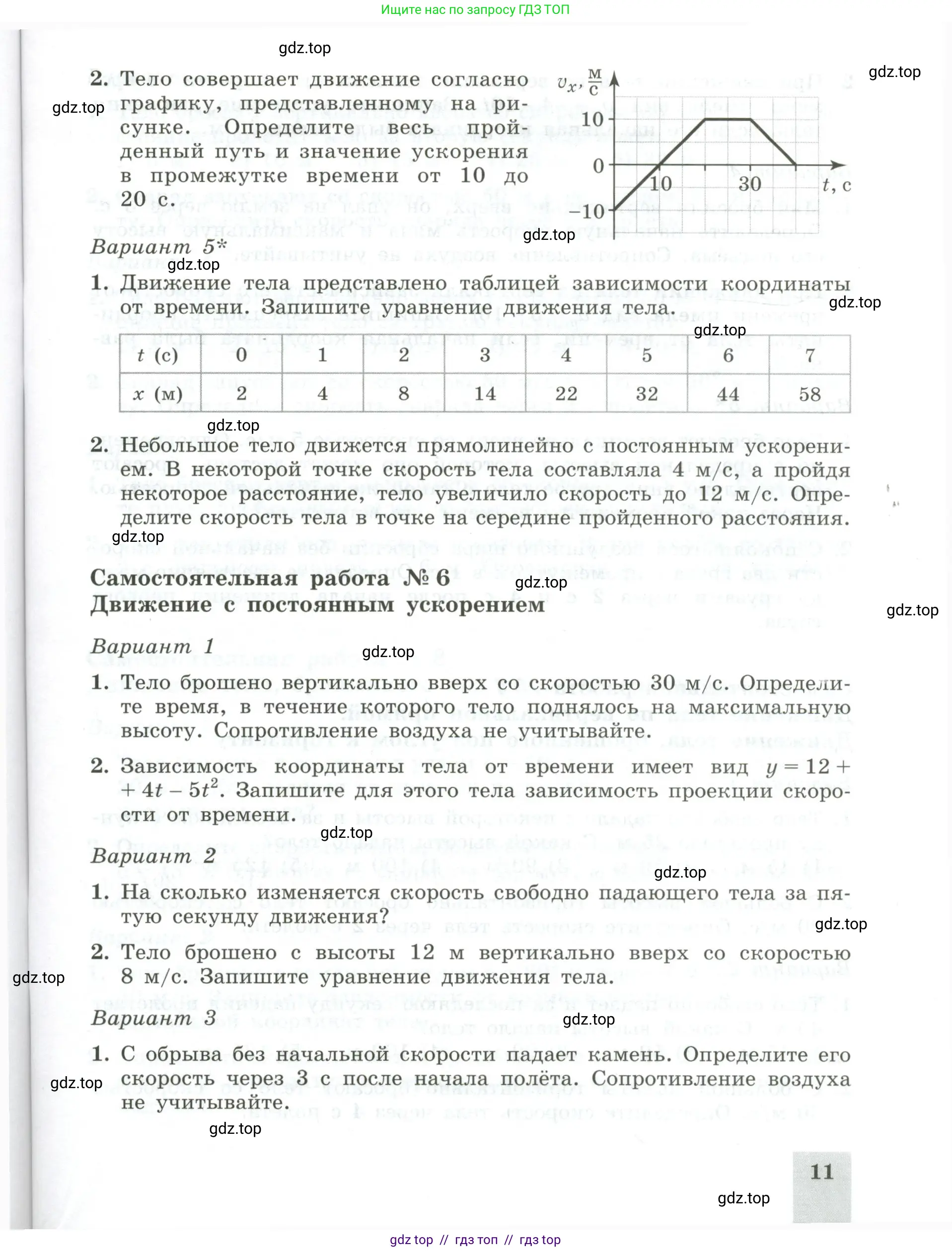 Физика, 10 класс Самостоятельные и контрольные работы, авторы: Ерюткин Евгений Сергеевич, Ерюткина Светлана Григорьевна, издательство Просвещение, Москва, 2018, оранжевого цвета, страница 11
