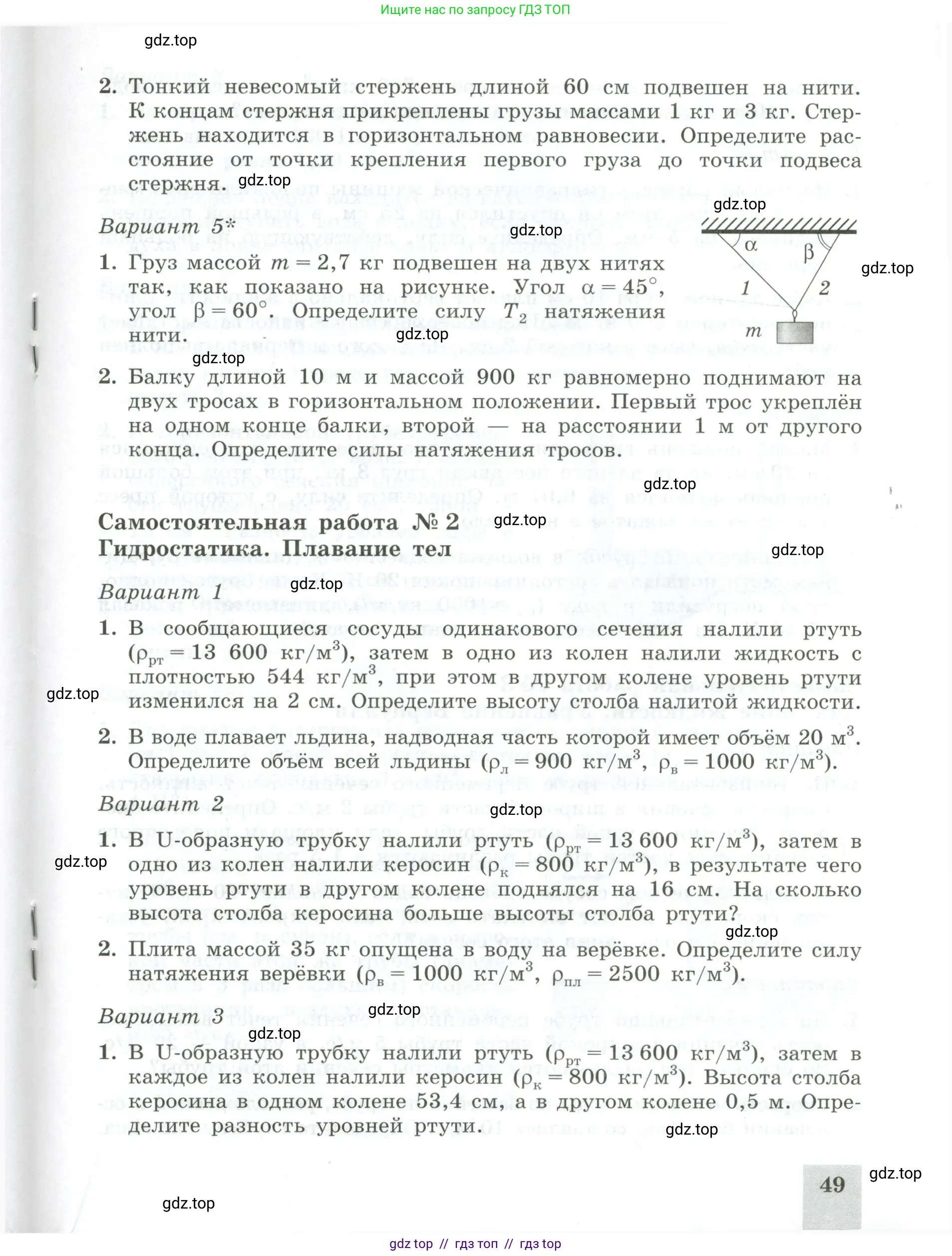 Физика, 10 класс Самостоятельные и контрольные работы, авторы: Ерюткин Евгений Сергеевич, Ерюткина Светлана Григорьевна, издательство Просвещение, Москва, 2018, оранжевого цвета, страница 49