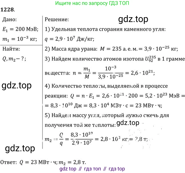 ГДЗ Физика, 10-11 класс Задачник, автор: Рымкевич Андрей Павлович, издательство Просвещение, Москва, 2016, белого цвета, страница 161, номер 1228, Решение 1