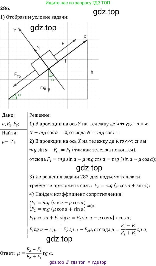 ГДЗ Физика, 10-11 класс Задачник, автор: Рымкевич Андрей Павлович, издательство Просвещение, Москва, 2016, белого цвета, страница 42, номер 286, Решение 1
