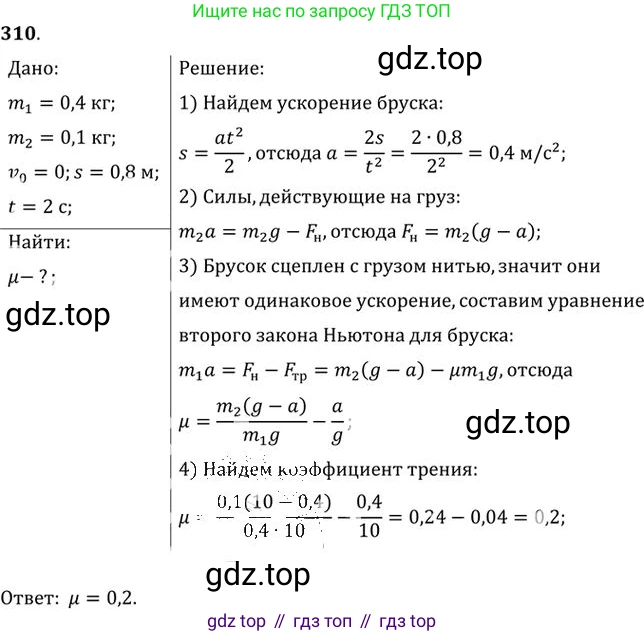 ГДЗ Физика, 10-11 класс Задачник, автор: Рымкевич Андрей Павлович, издательство Просвещение, Москва, 2016, белого цвета, страница 46, номер 310, Решение 1