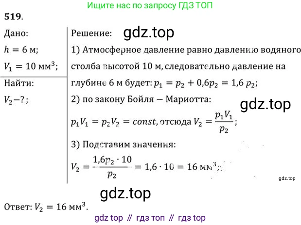ГДЗ Физика, 10-11 класс Задачник, автор: Рымкевич Андрей Павлович, издательство Просвещение, Москва, 2016, белого цвета, страница 71, номер 519, Решение 1