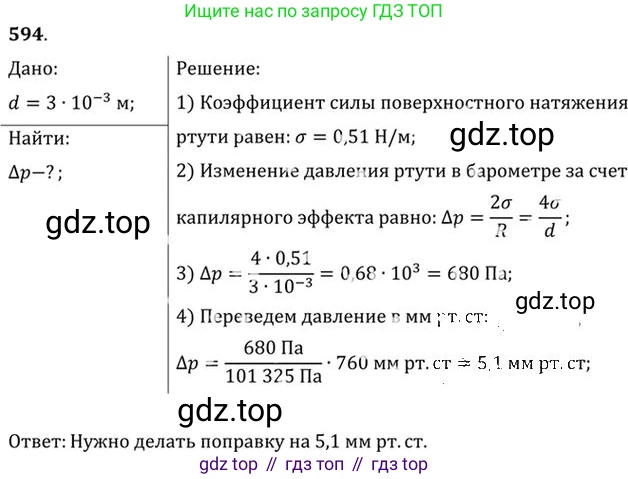 ГДЗ Физика, 10-11 класс Задачник, автор: Рымкевич Андрей Павлович, издательство Просвещение, Москва, 2016, белого цвета, страница 78, номер 594, Решение 1