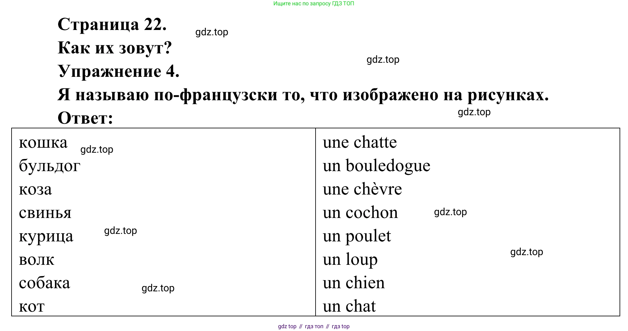 ГДЗ Французский язык, 2 класс рабочая тетрадь (cahier d'activités), авторы: Кулигина Антонина Степановна (Kouliguina A), Корчагина Тамара Васильевна (Kortchaguina T), издательство Просвещение, Москва, 2023, красного цвета, страница 22, номер 4, Решение