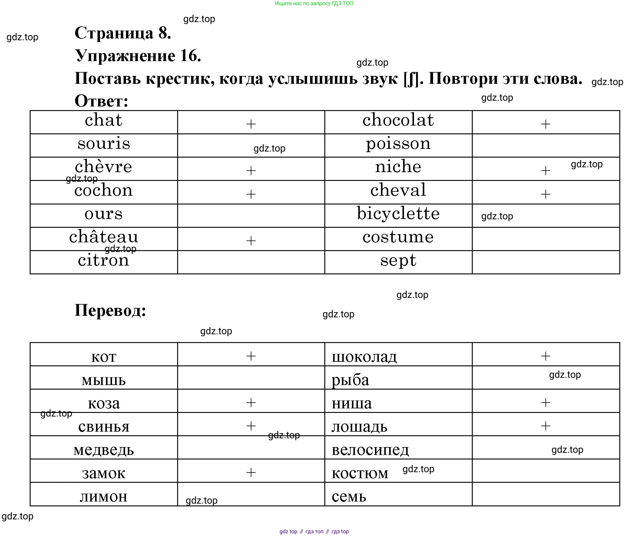 Французский язык, 2-4 класс Тестовые и контрольные задания, автор: Кулигина Антонина Степановна (Kouliguina A), издательство Просвещение, Москва, 2018, страница 8, номер 16, Решение