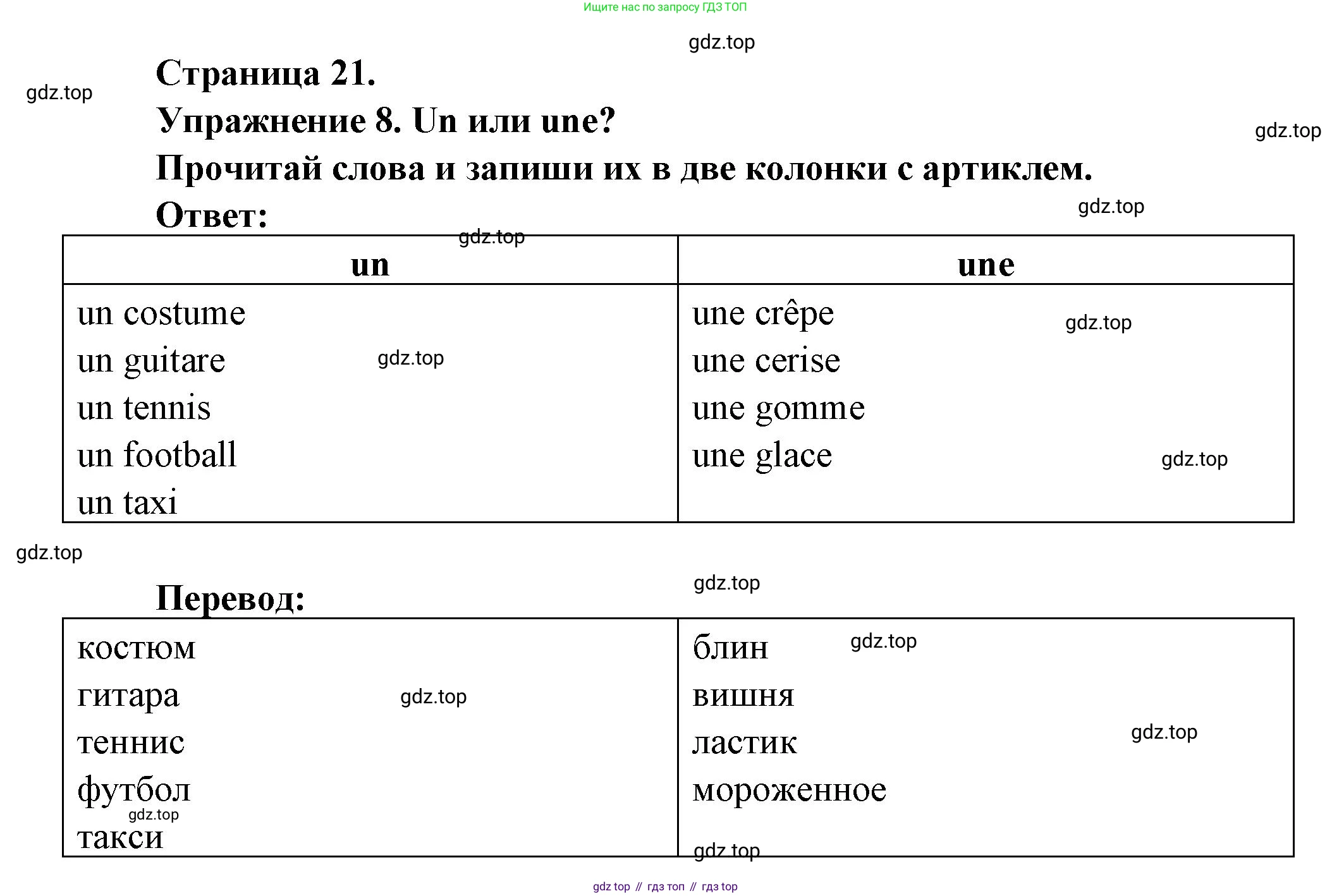 Французский язык, 2-4 класс Тестовые и контрольные задания, автор: Кулигина Антонина Степановна (Kouliguina A), издательство Просвещение, Москва, 2018, страница 21, номер 8, Решение