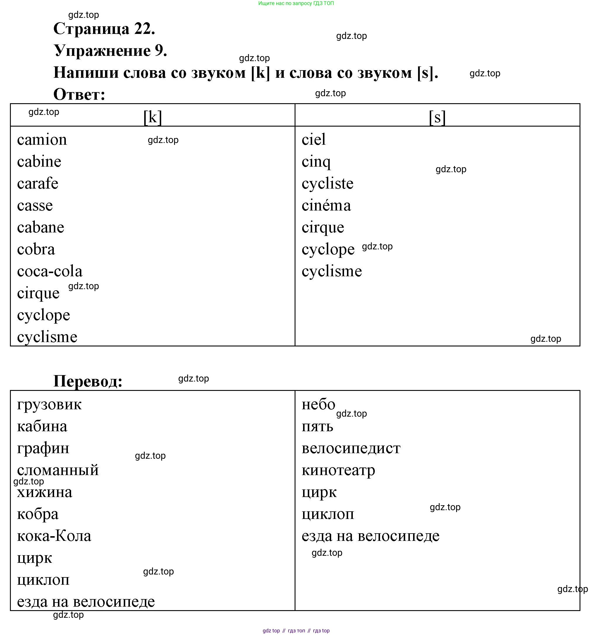 Французский язык, 2-4 класс Тестовые и контрольные задания, автор: Кулигина Антонина Степановна (Kouliguina A), издательство Просвещение, Москва, 2018, страница 22, номер 9, Решение
