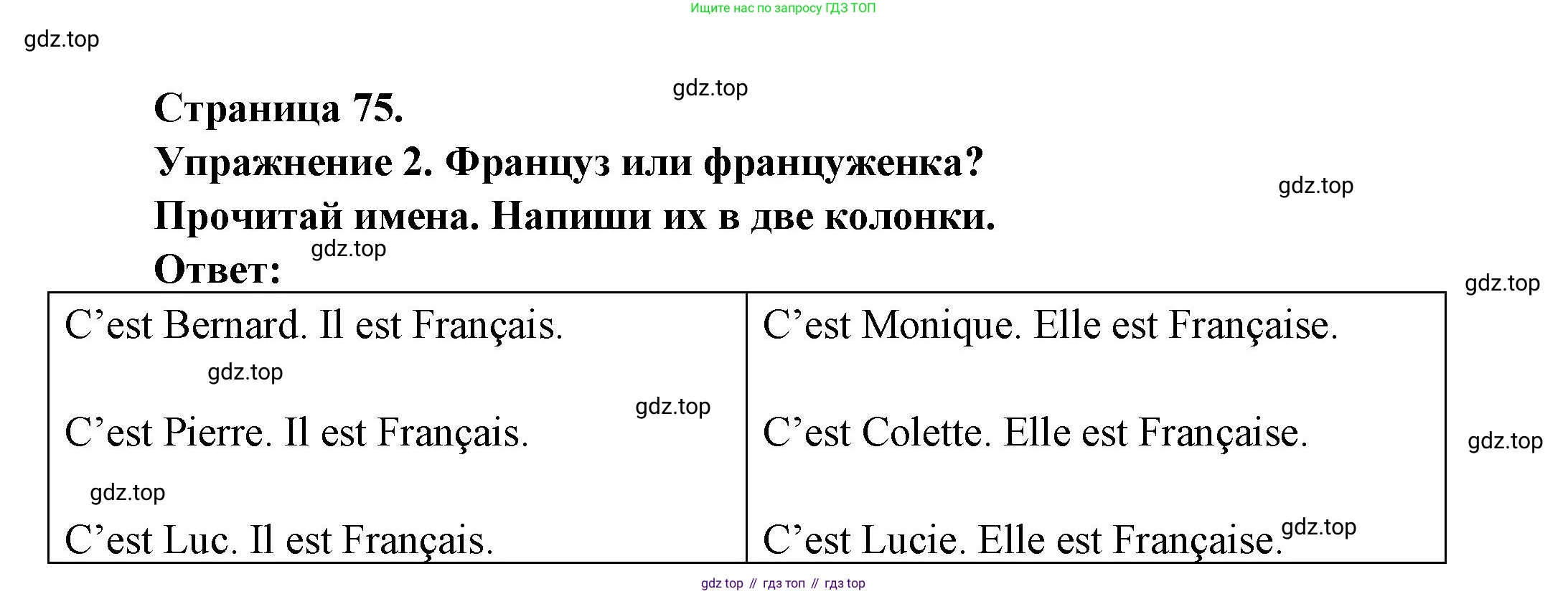 Французский язык, 2-4 класс Тестовые и контрольные задания, автор: Кулигина Антонина Степановна (Kouliguina A), издательство Просвещение, Москва, 2018, страница 75, номер 2, Решение