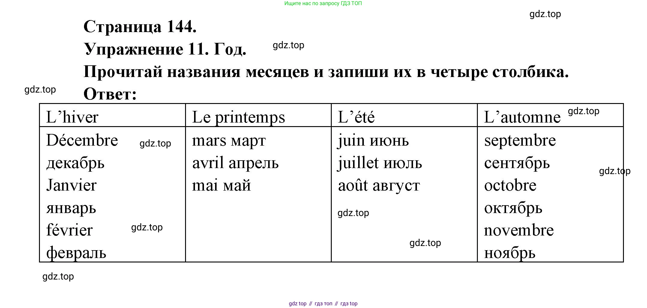 Французский язык, 2-4 класс Тестовые и контрольные задания, автор: Кулигина Антонина Степановна (Kouliguina A), издательство Просвещение, Москва, 2018, страница 144, номер 11, Решение