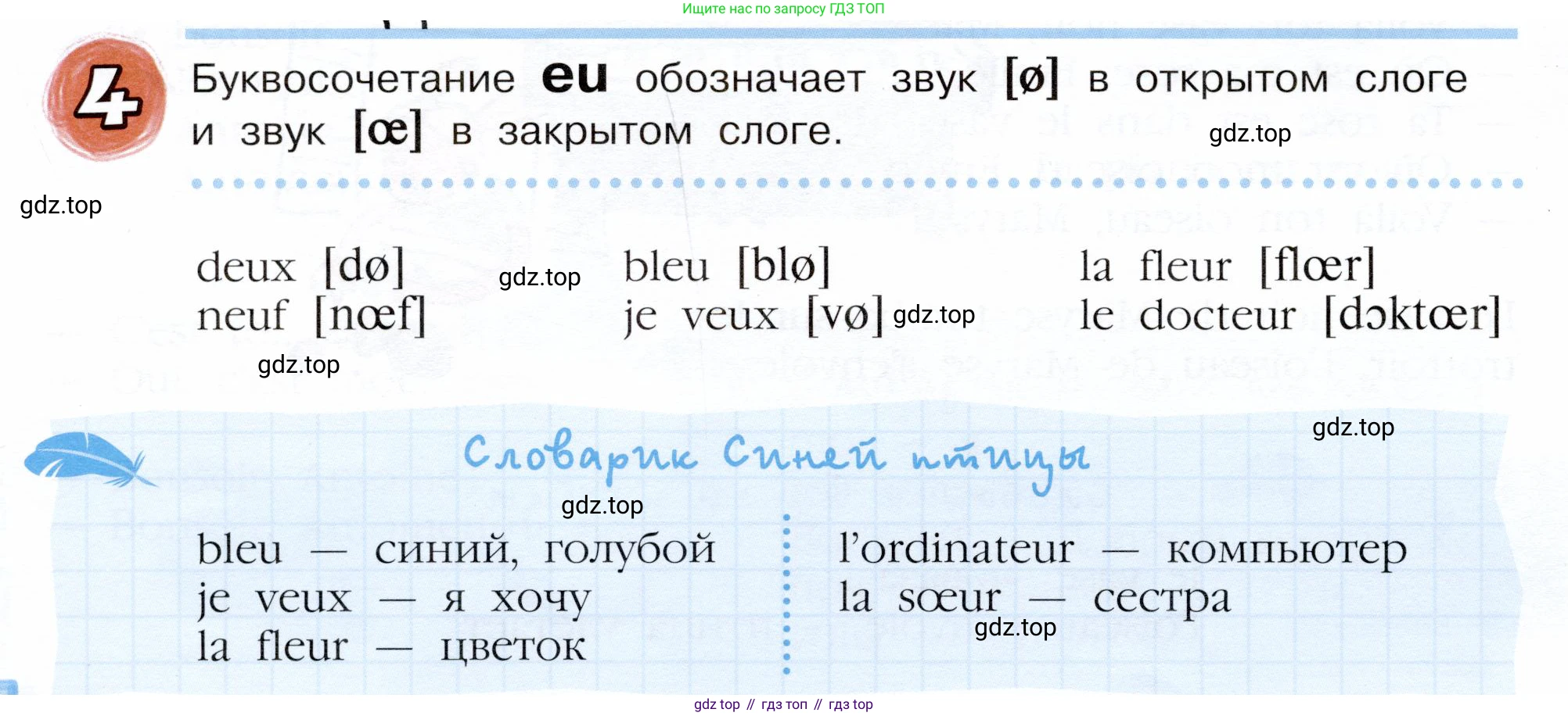 Французский язык, 5 класс Учебник, авторы: Береговская Эда Моисеевна (Bérégovskaïa E), Белосельская Татьяна Васильевна (Bélosselskaïa T), издательство Просвещение, Москва, 2023, голубого цвета, Часть 1, страница 18, номер 4, Условие