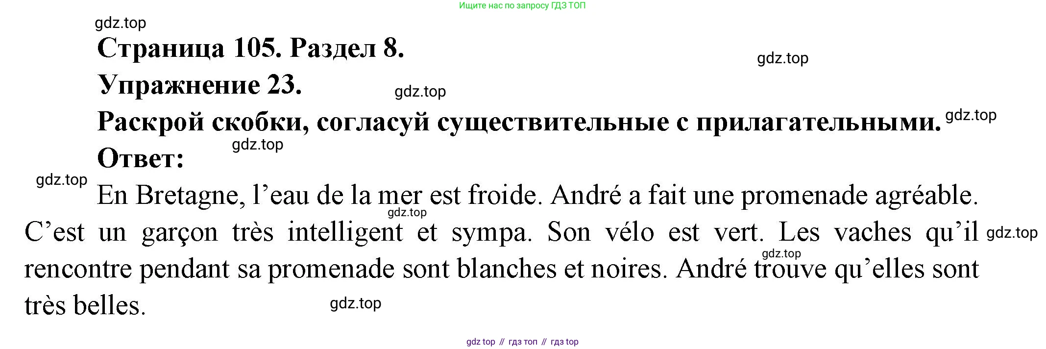 Французский язык, 5 класс Учебник, авторы: Береговская Эда Моисеевна (Bérégovskaïa E), Белосельская Татьяна Васильевна (Bélosselskaïa T), издательство Просвещение, Москва, 2023, голубого цвета, Часть 2, страница 105, номер 23, Решение