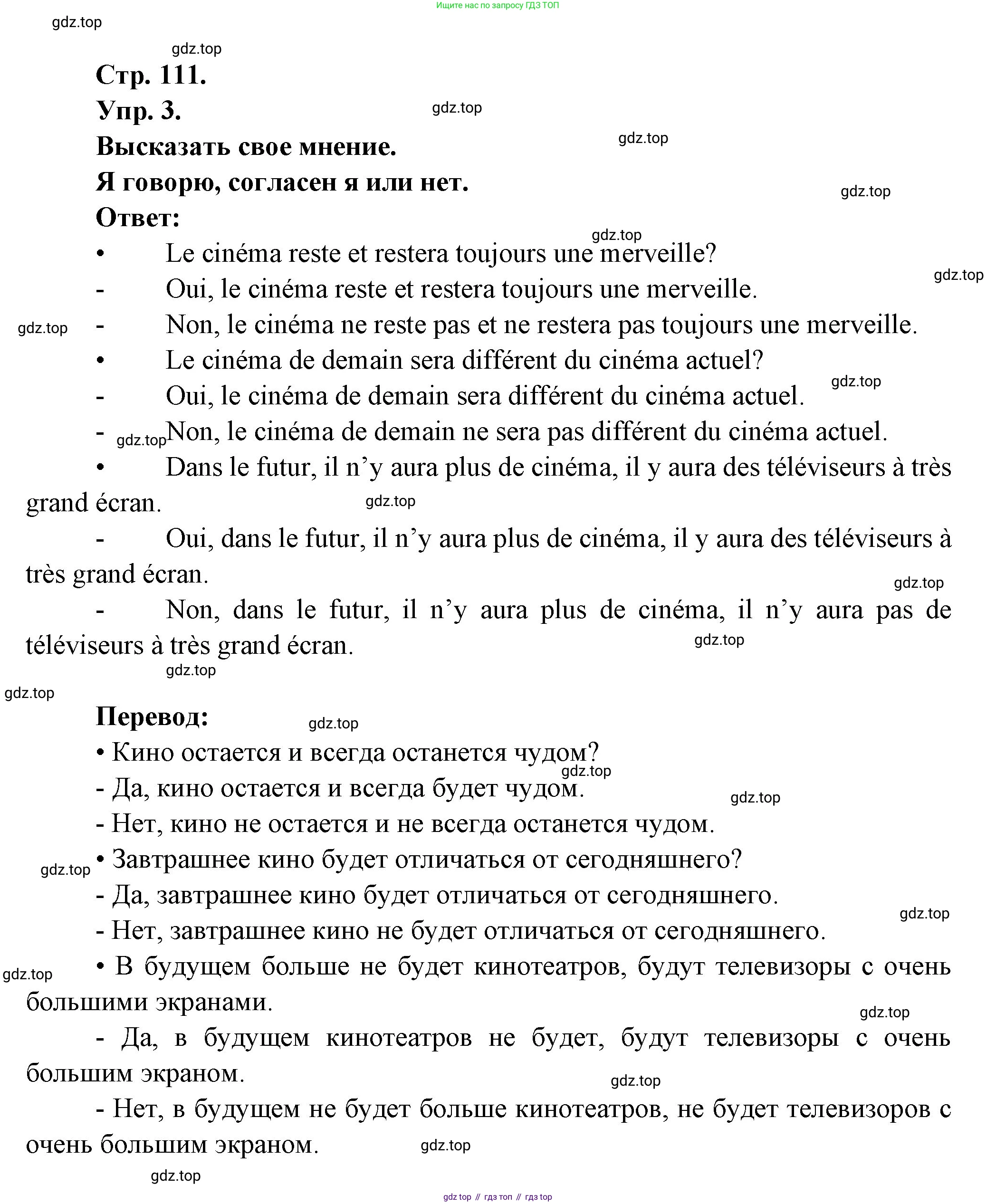 Французский язык, 6 класс Учебник, авторы: Кулигина Антонина Степановна (Kouliguina A), Щепилова Алла Викторовна (Schepilova A), издательство Просвещение, Москва, 2017 - 2022, бирюзового цвета, страница 111, номер 3, Решение