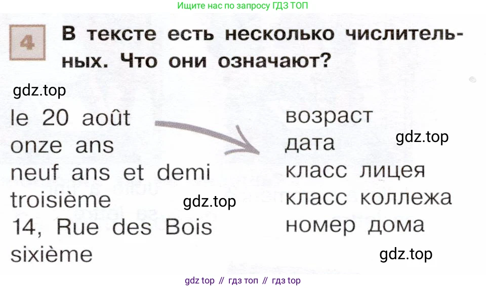 ГДЗ Французский язык, 6 класс Учебник, авторы: Селиванова Наталья Алексеевна (Sélivanova N), Шашурина Алла Юрьевна (Chachourina A), издательство Просвещение, Москва, 2023, коричневого цвета, Часть 1, страница 11, номер 4, Условие