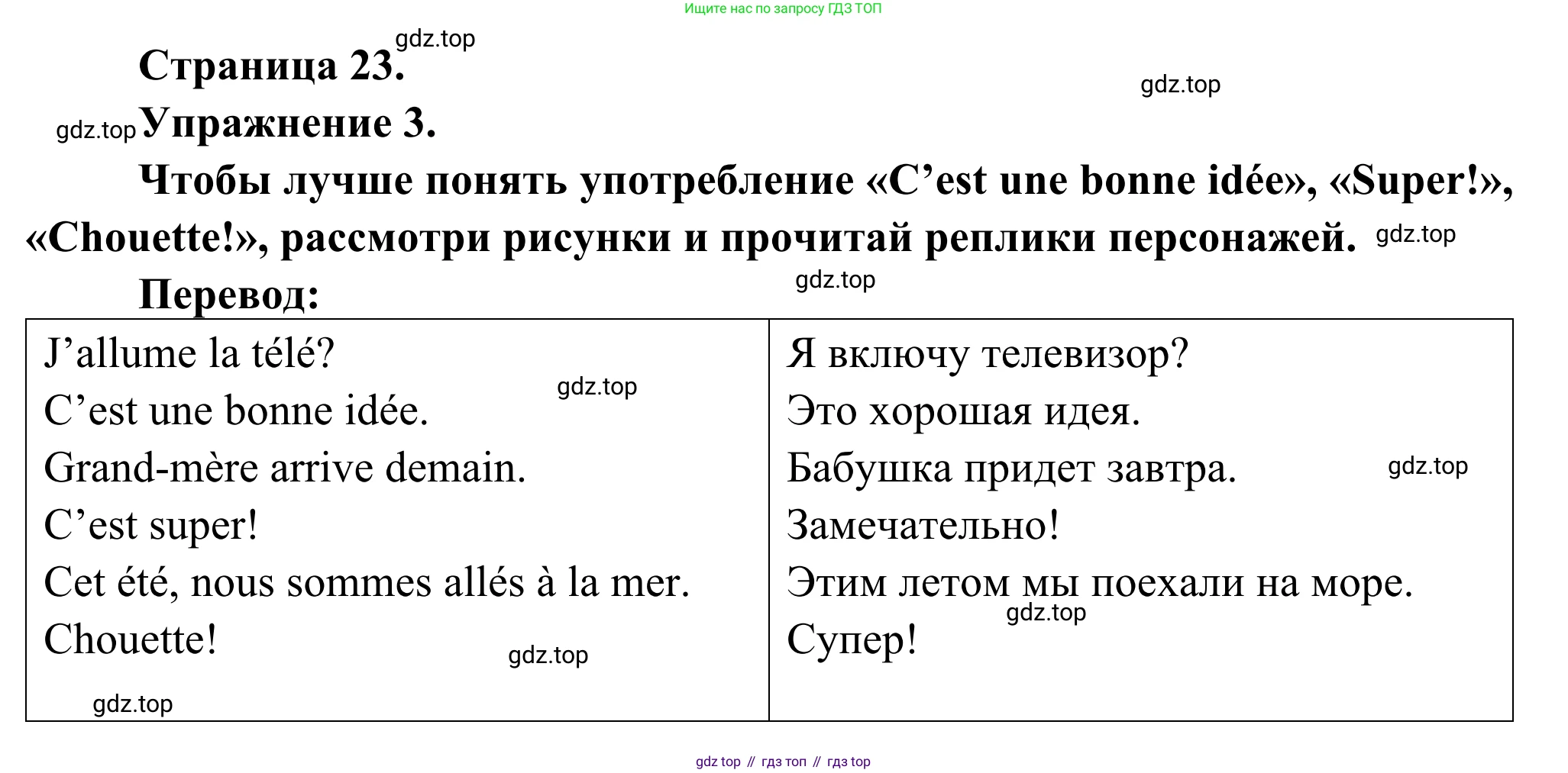 ГДЗ Французский язык, 6 класс Учебник, авторы: Селиванова Наталья Алексеевна (Sélivanova N), Шашурина Алла Юрьевна (Chachourina A), издательство Просвещение, Москва, 2023, коричневого цвета, Часть 1, страница 23, номер 3, Решение