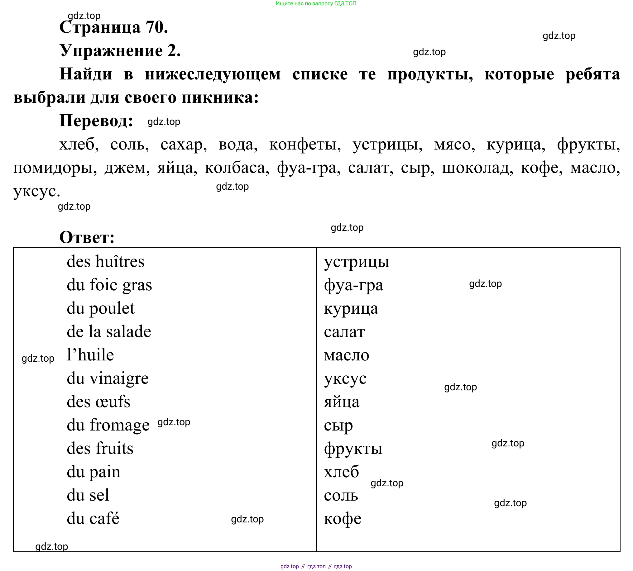 ГДЗ Французский язык, 6 класс Учебник, авторы: Селиванова Наталья Алексеевна (Sélivanova N), Шашурина Алла Юрьевна (Chachourina A), издательство Просвещение, Москва, 2023, коричневого цвета, Часть 1, страница 70, номер 2, Решение