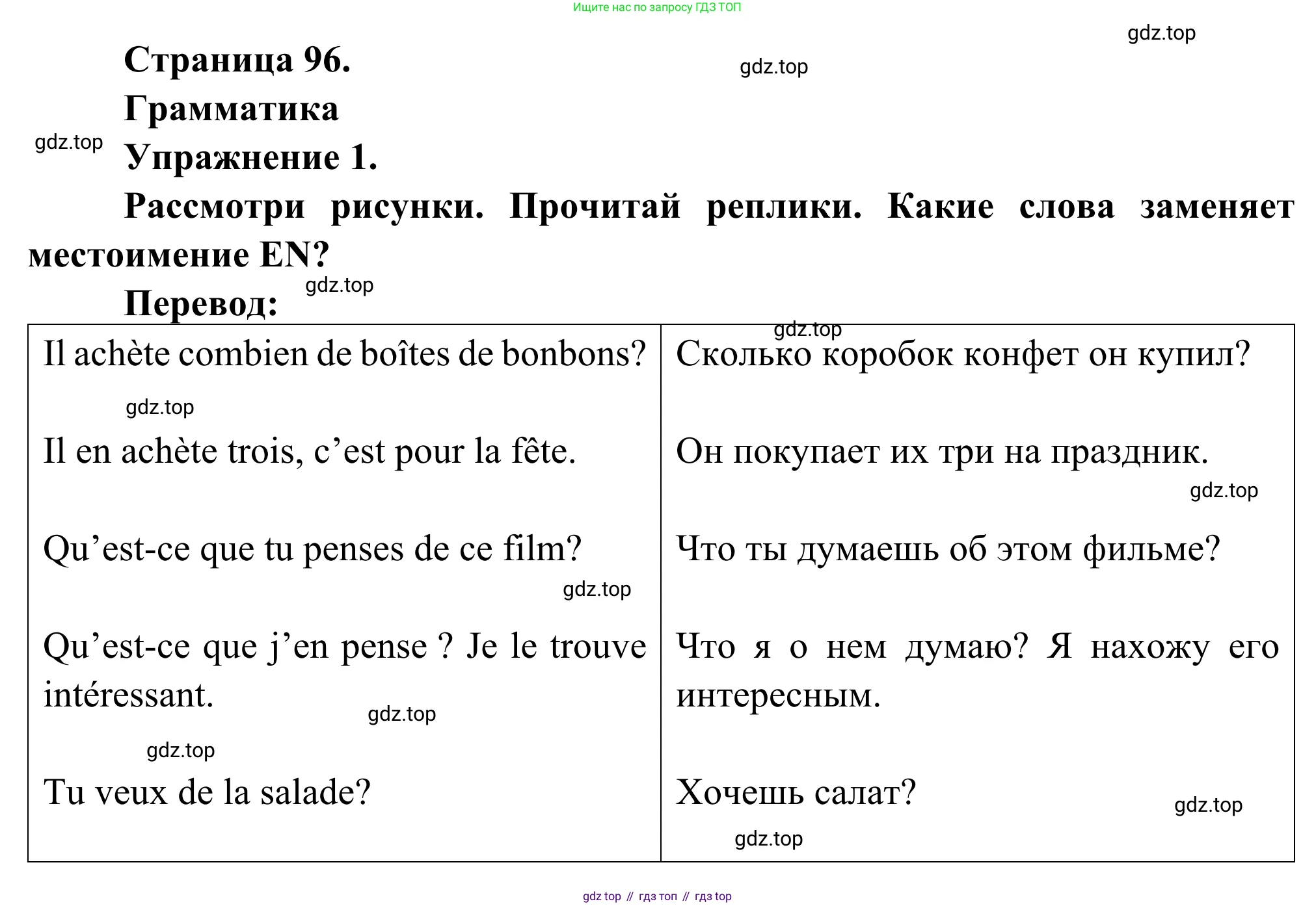ГДЗ Французский язык, 6 класс Учебник, авторы: Селиванова Наталья Алексеевна (Sélivanova N), Шашурина Алла Юрьевна (Chachourina A), издательство Просвещение, Москва, 2023, коричневого цвета, Часть 1, страница 96, номер 1, Решение