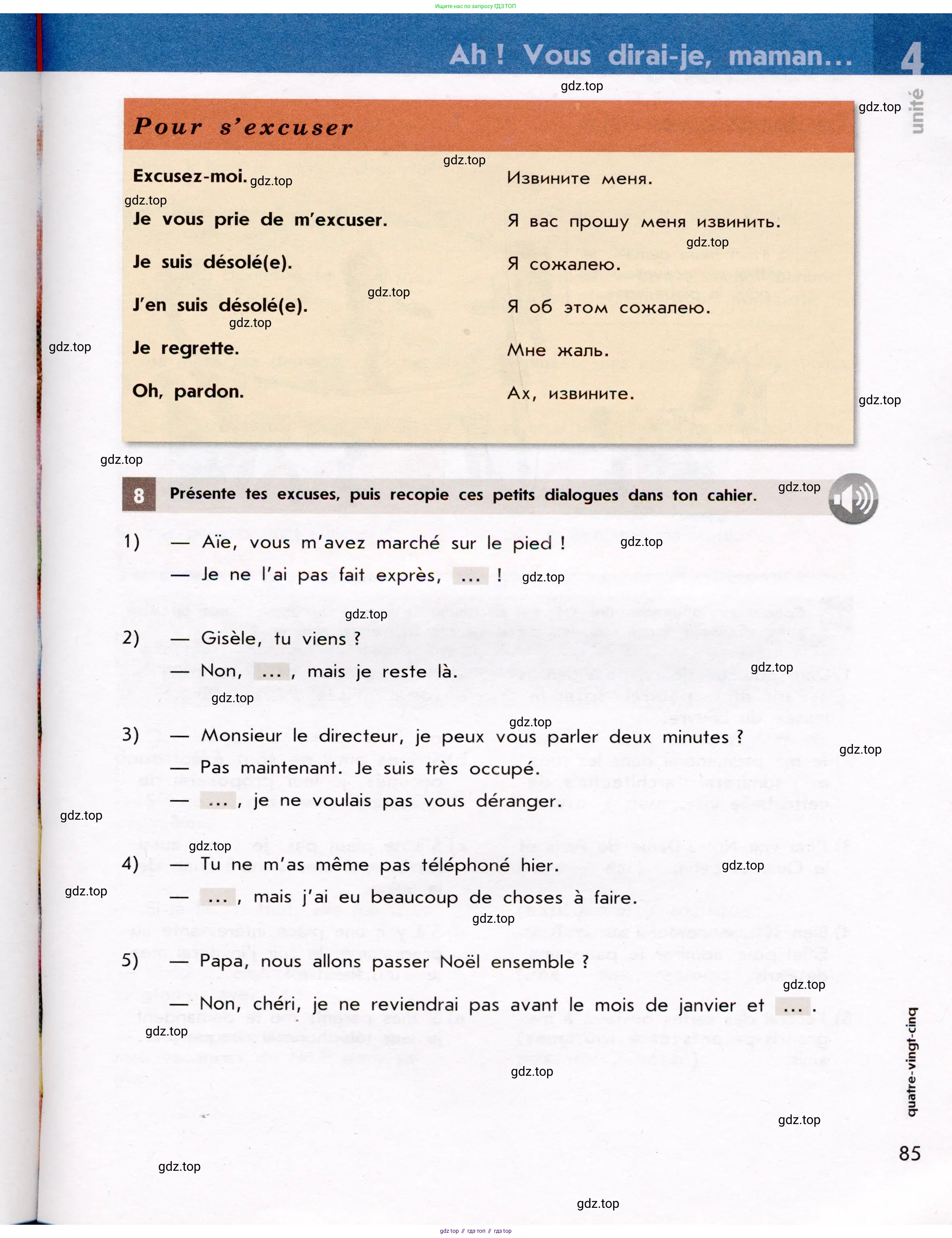 Французский язык, 7 класс Учебник, авторы: Селиванова Наталья Алексеевна (Sélivanova N), Шашурина Алла Юрьевна (Chachourina A), издательство Просвещение, Москва, 2019, страница 85