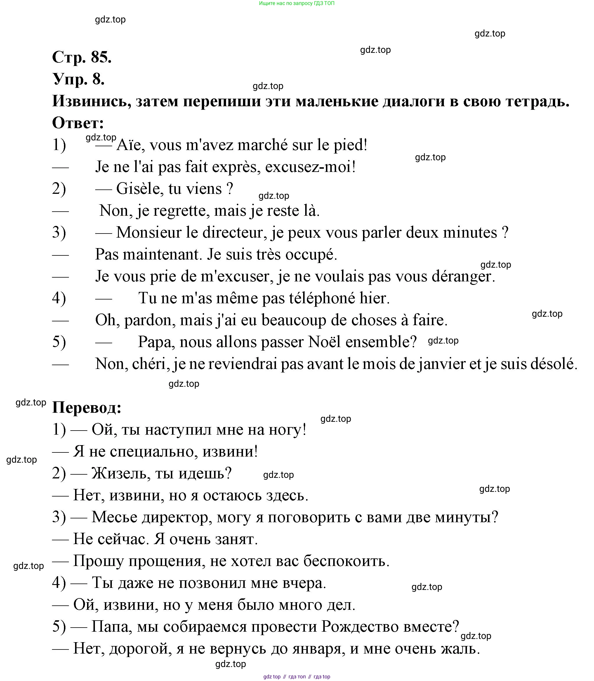Французский язык, 7 класс Учебник, авторы: Селиванова Наталья Алексеевна (Sélivanova N), Шашурина Алла Юрьевна (Chachourina A), издательство Просвещение, Москва, 2019, страница 85, Решение