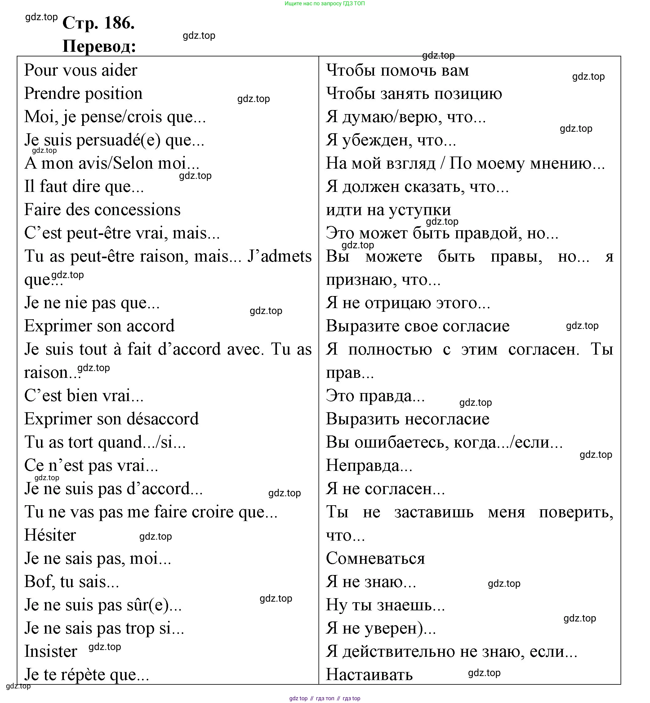 Французский язык, 10 класс Учебник, авторы: Кулигина Антонина Степановна (Kouliguina A), Щепилова Алла Викторовна (Schepilova A), издательство Просвещение, Москва, 2018, жёлтого цвета, страница 186, Решение