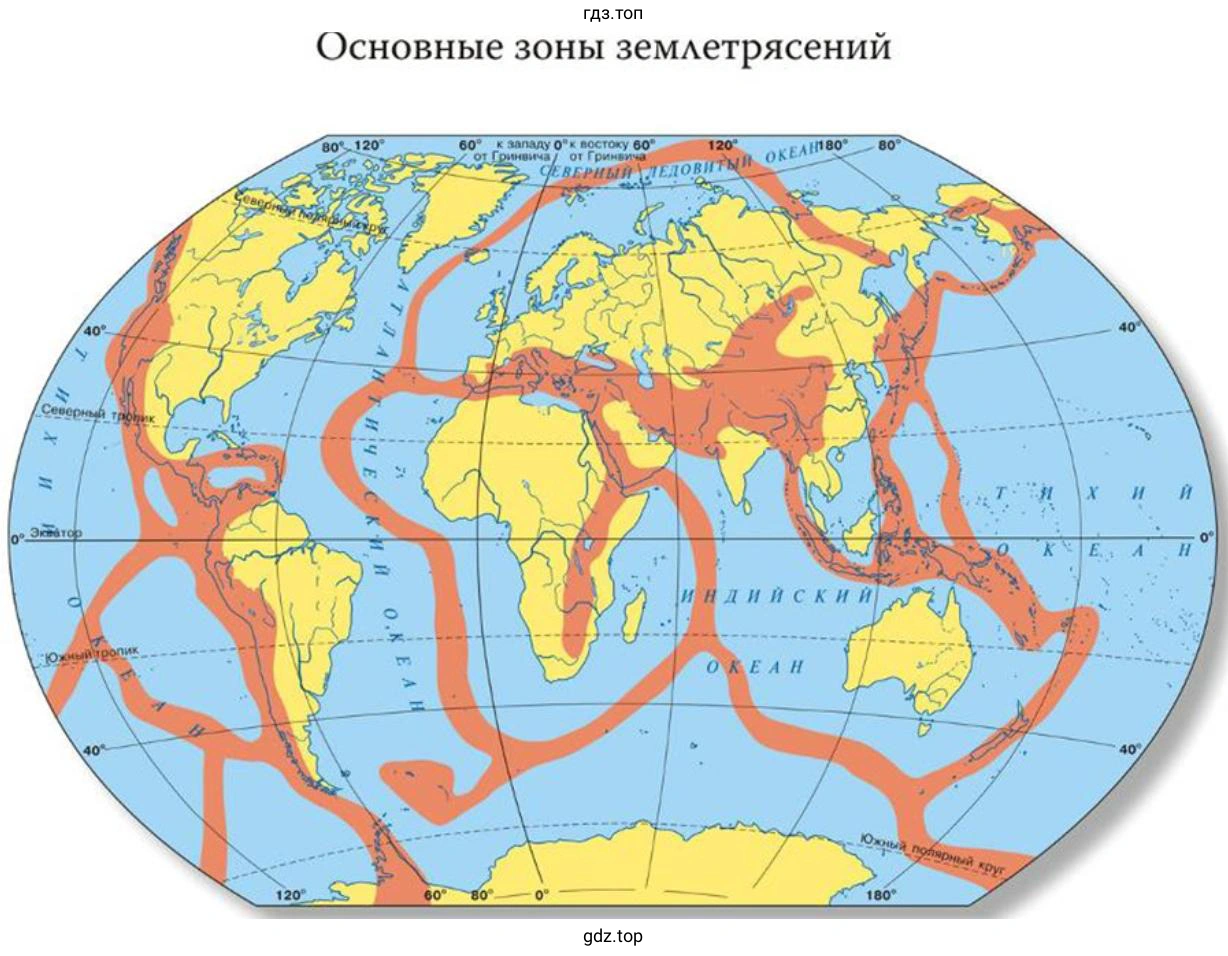 Основные зоны землетрясении