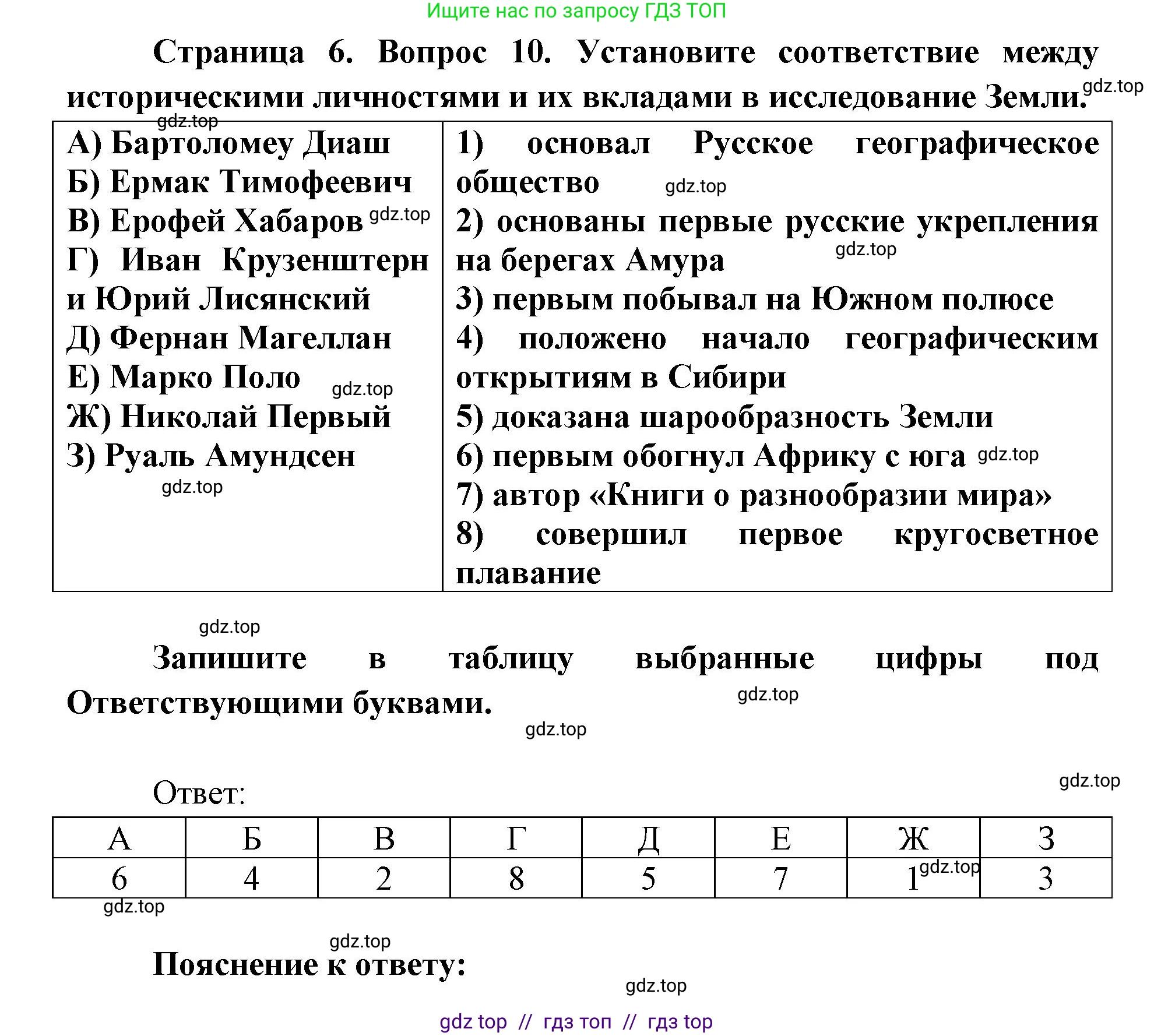 География, 5-6 класс Проверочные работы, авторы: Бондарева Мария Владимировна, Шидловский Игорь Михайлович, издательство Просвещение, Москва, 2023, жёлтого цвета, страница 6, номер 10, Решение 2