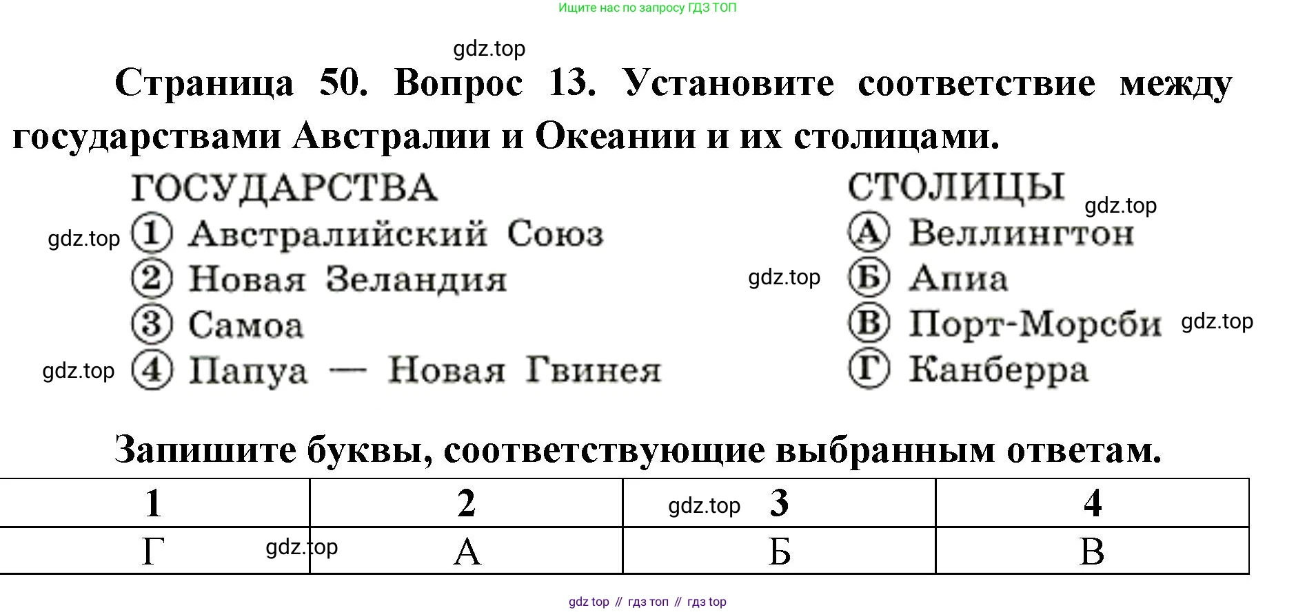 География, 7 класс Тетрадь-тренажёр, авторы: Мишняева Елена Юрьевна, Котляр О Г, Банников Сергей Валерьевич, издательство Просвещение, Москва, бирюзового цвета, страница 50, номер 13, Решение