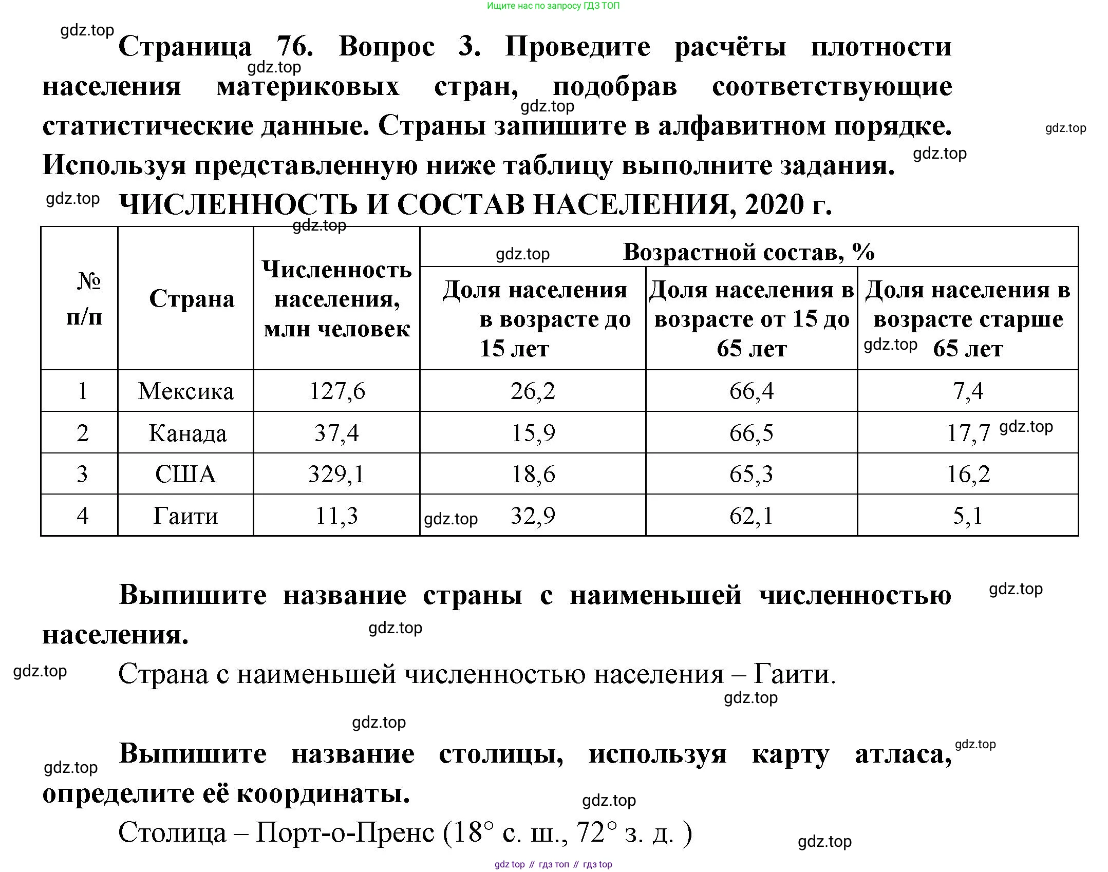 География, 7 класс Тетрадь-тренажёр, авторы: Мишняева Елена Юрьевна, Котляр О Г, Банников Сергей Валерьевич, издательство Просвещение, Москва, бирюзового цвета, страница 76, номер 3, Решение