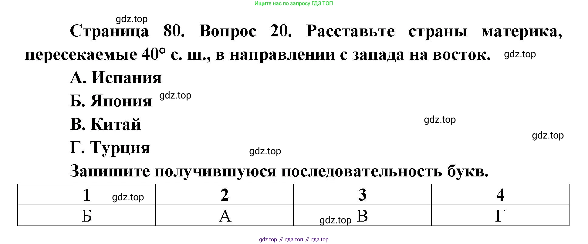География, 7 класс Тетрадь-тренажёр, авторы: Мишняева Елена Юрьевна, Котляр О Г, Банников Сергей Валерьевич, издательство Просвещение, Москва, бирюзового цвета, страница 80, номер 20, Решение
