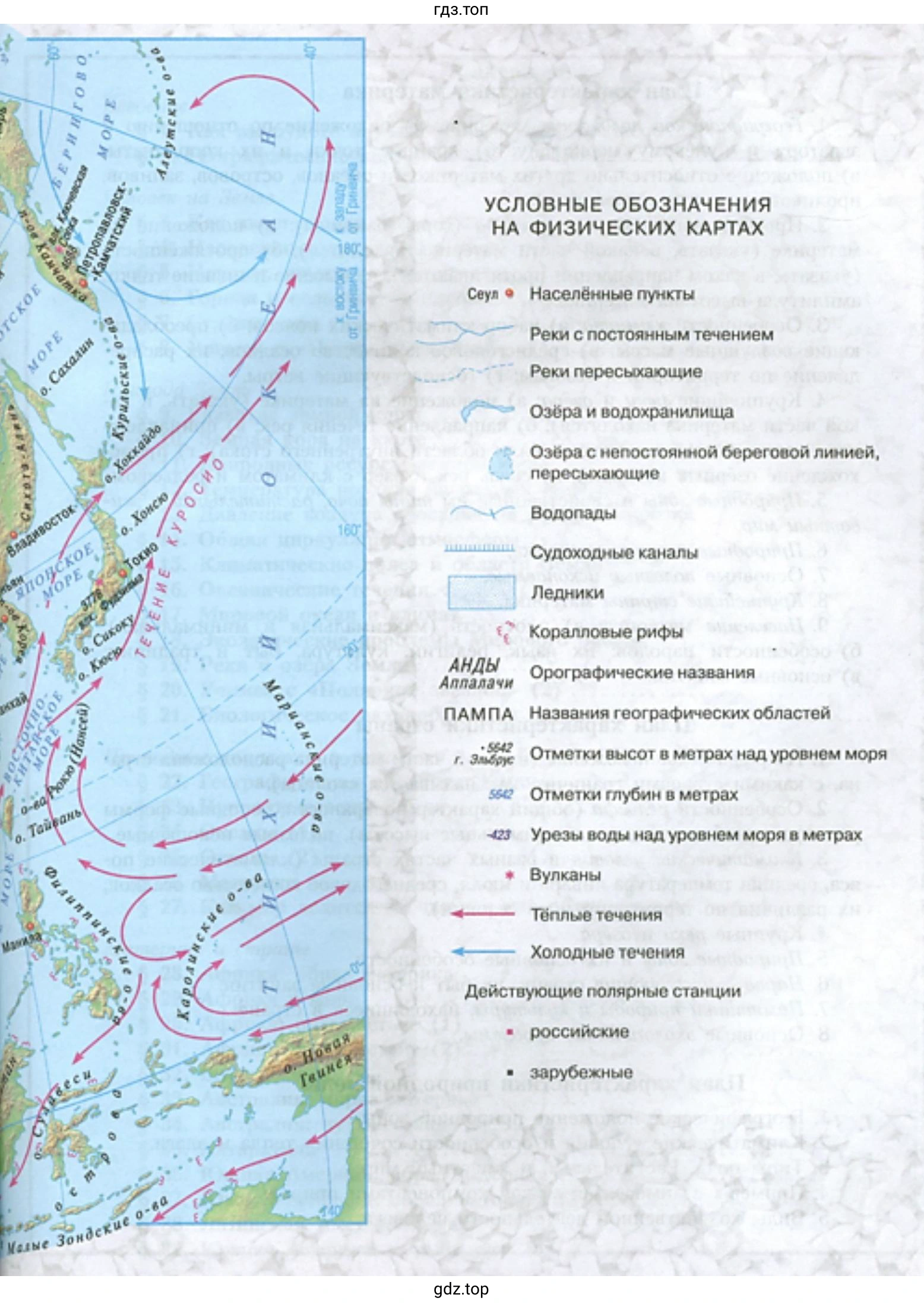 Рисунок 10. Условные обозначения на физических картах