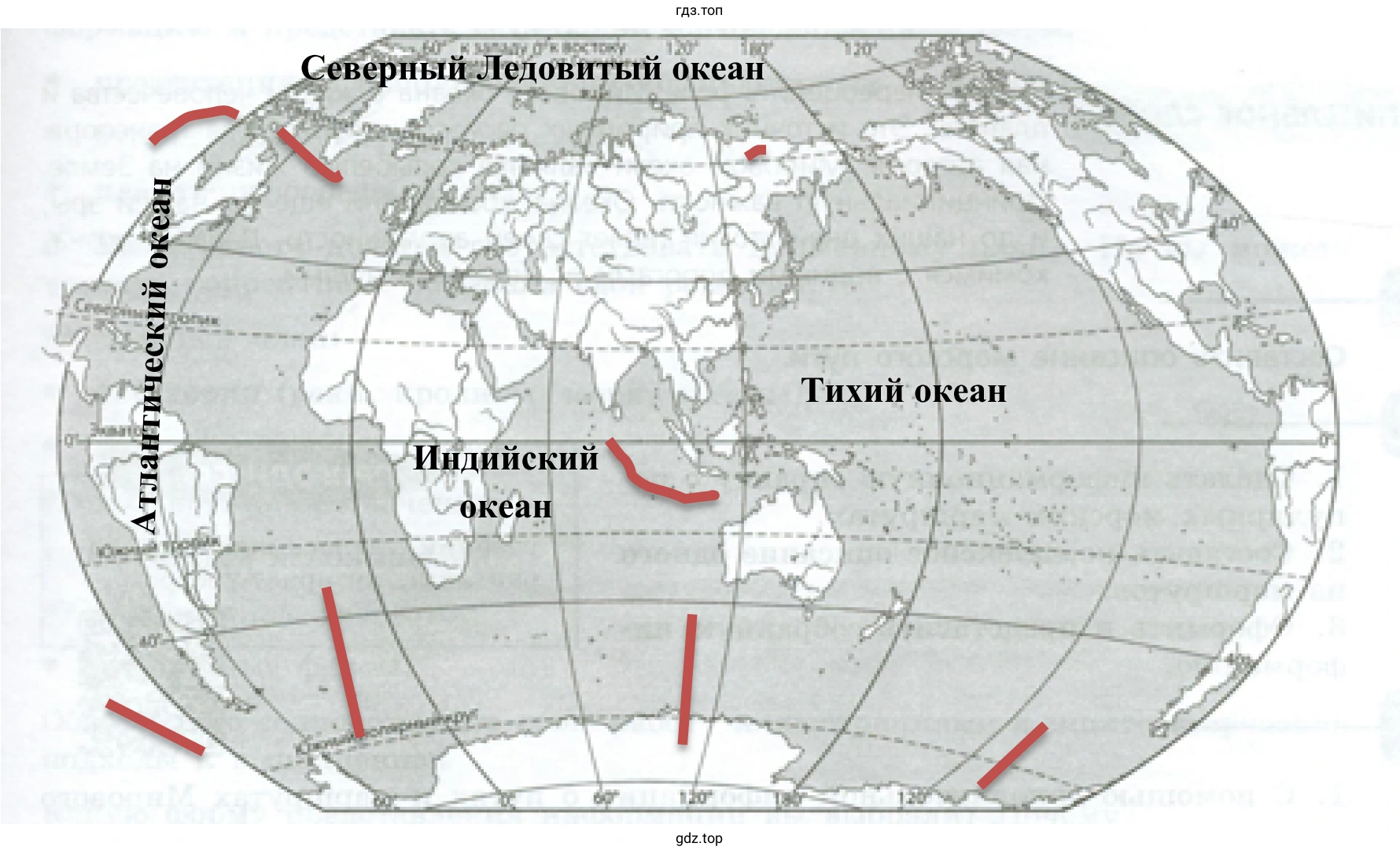 Контурная карта, границы океана