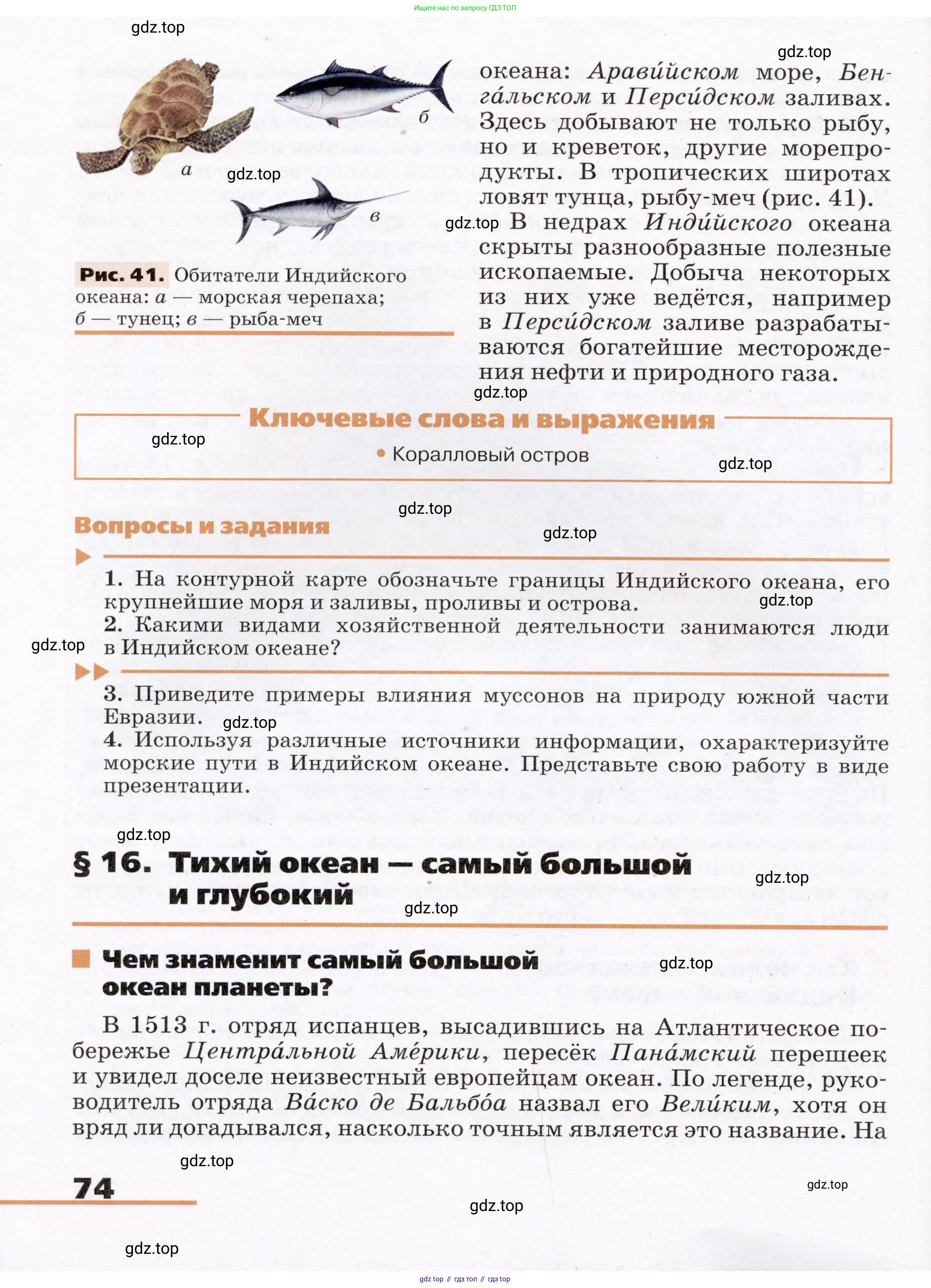 География, 7 класс Учебник, авторы: Климанова Оксана Александровна, Климанов Владимир Викторович, Ким Эльвира Васильевна, Сиротин Владимир Иванович, издательство Просвещение, Москва, 2021, белого цвета, страница 74