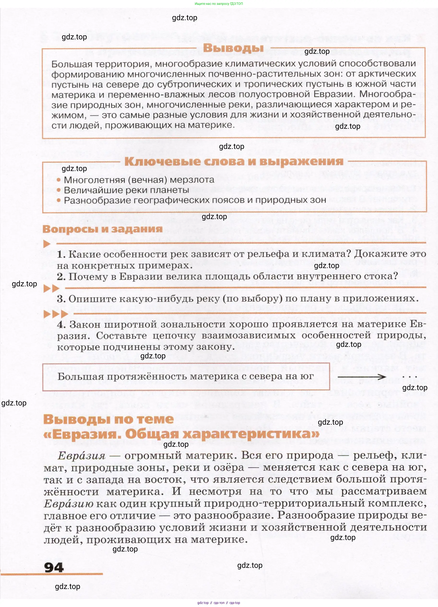 География, 7 класс Учебник, авторы: Климанова Оксана Александровна, Климанов Владимир Викторович, Ким Эльвира Васильевна, Сиротин Владимир Иванович, издательство Просвещение, Москва, 2021, белого цвета, страница 94