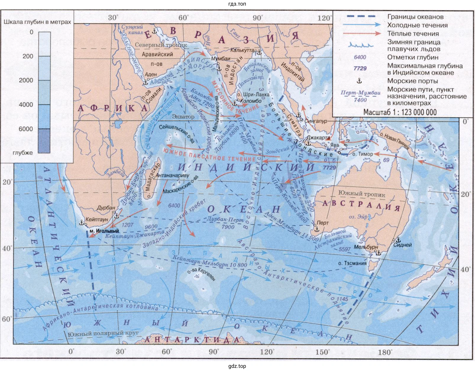 Перечислить моря, заливы, проливы Индийского океана