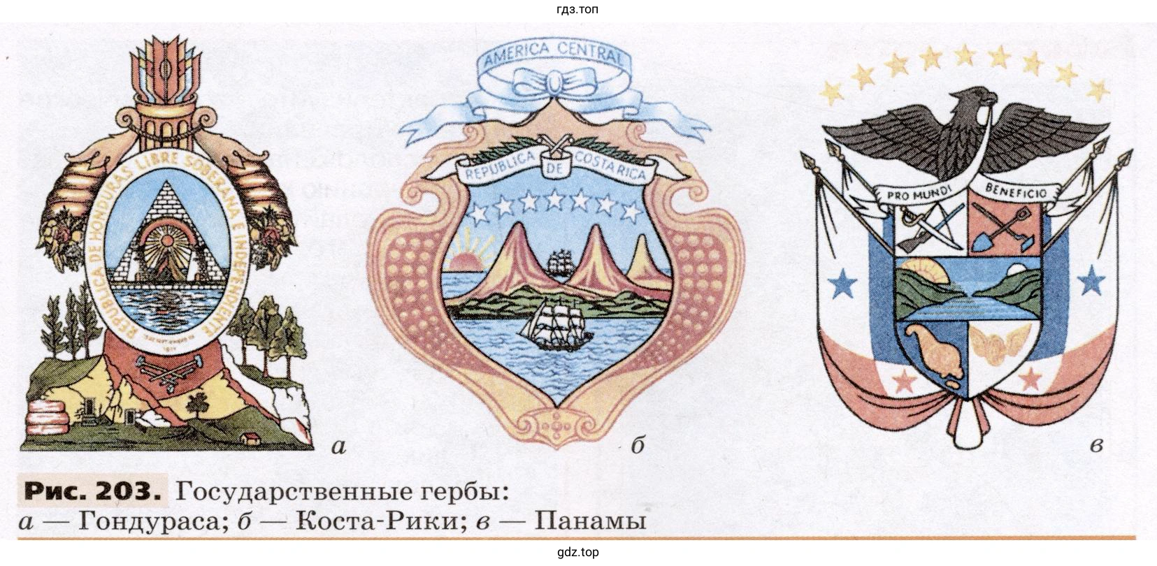 Гербы Гондураса, Коста-Рики и Панамы