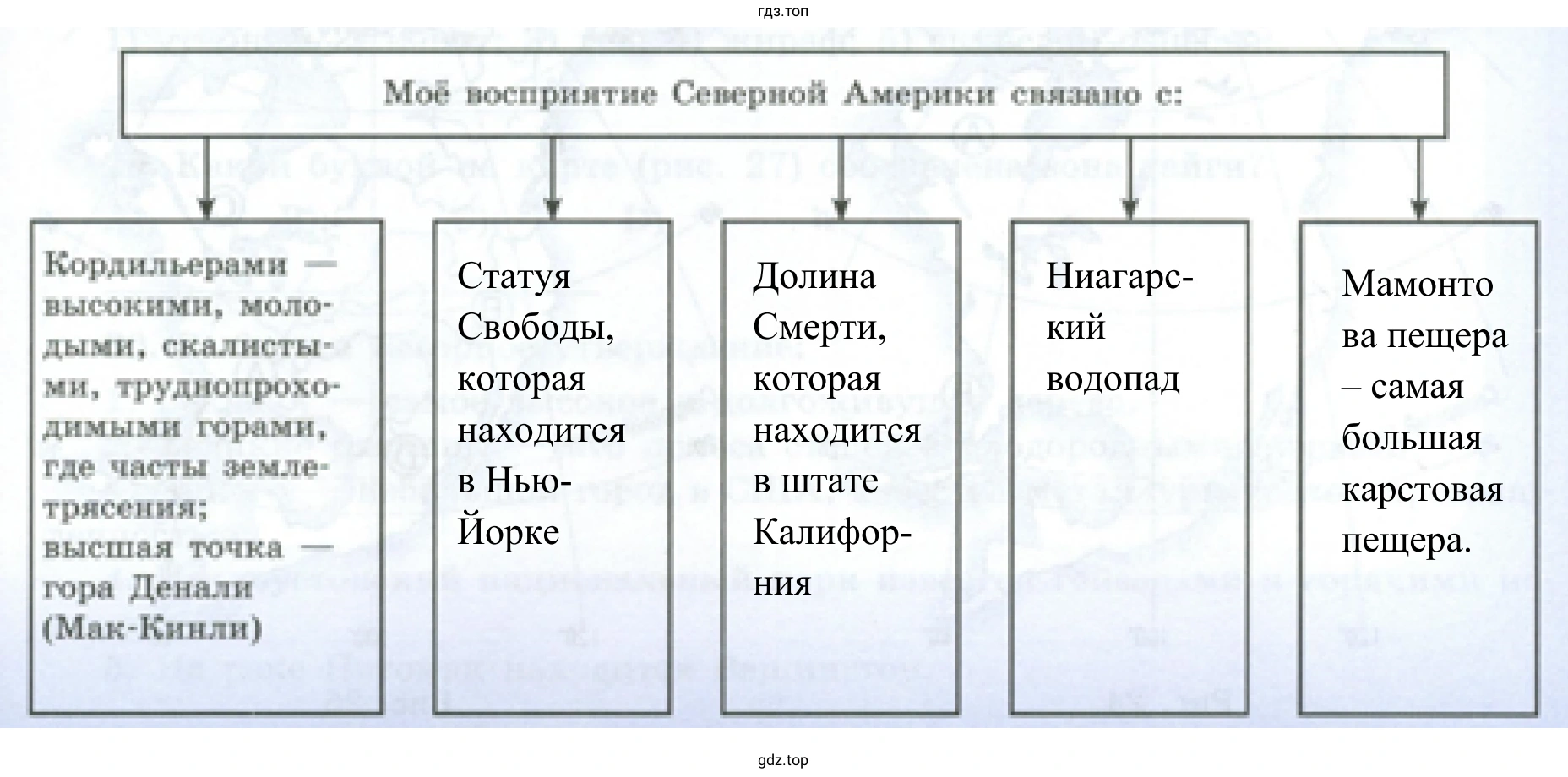 Схема «Моё восприятие Северной Америки связано с:»