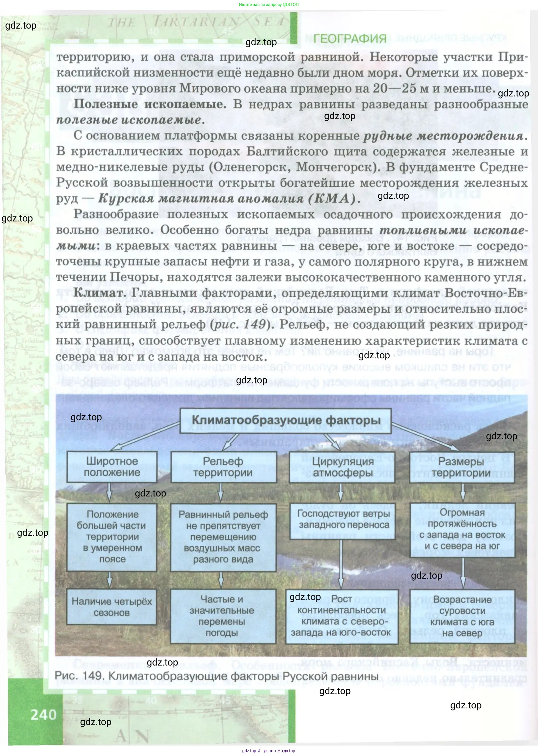 География, 8 класс Учебник, авторы: Домогацких Евгений Михайлович, Алексеевский Николай Иванович, издательство Русское слово, Москва, жёлтого цвета, страница 240