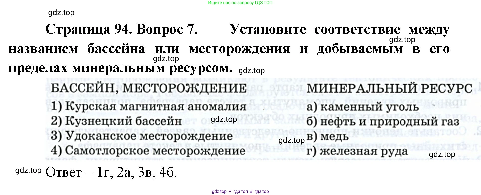 География, 8 класс Учебник, авторы: Домогацких Евгений Михайлович, Алексеевский Николай Иванович, издательство Русское слово, Москва, жёлтого цвета, страница 94, номер 7, Решение