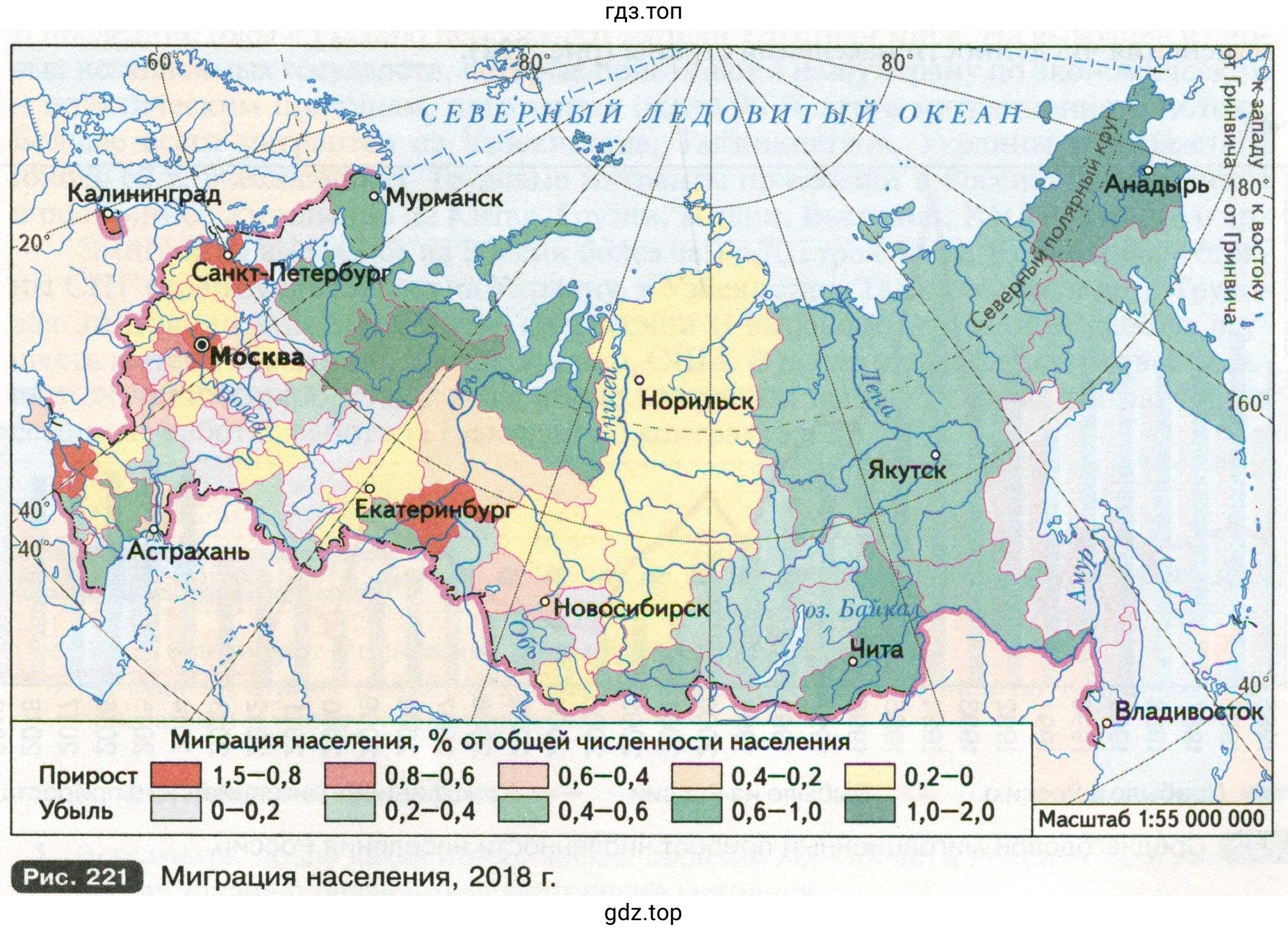 Рис. 221 Миграция населения, 2018 г.